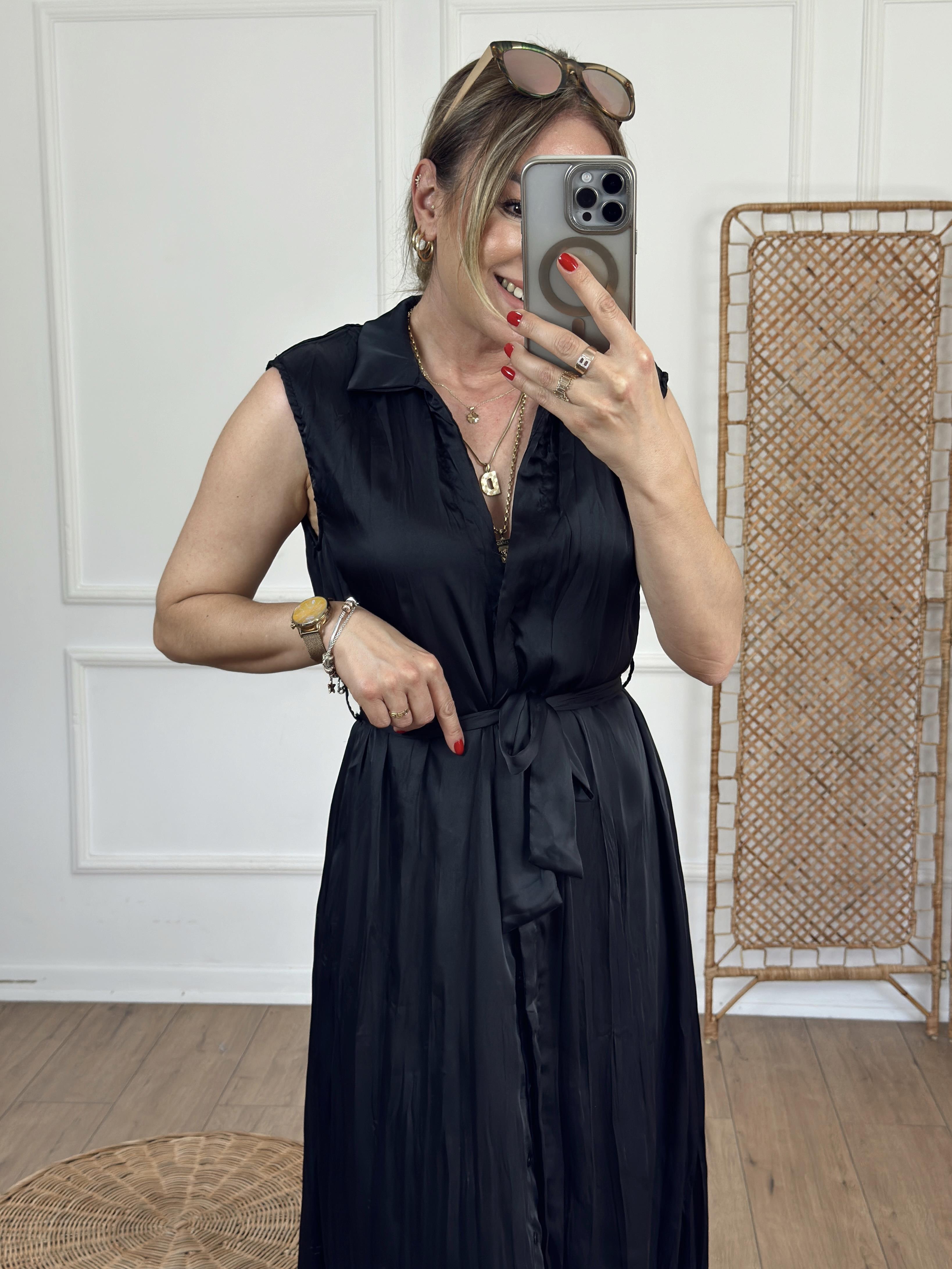 Kraslı Kolsuz Elbise SİYAH