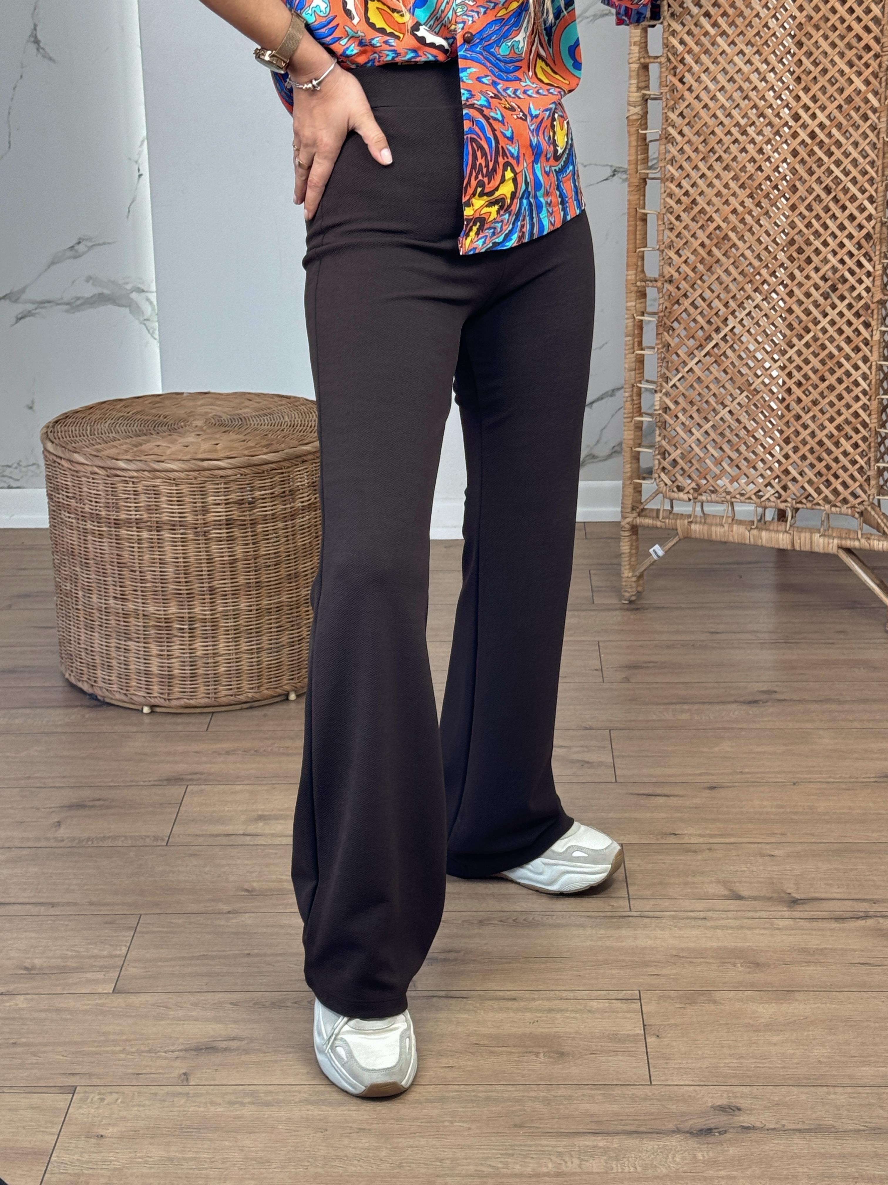 Krep Kumaş İspanyol Paça Pantolon KAHVE