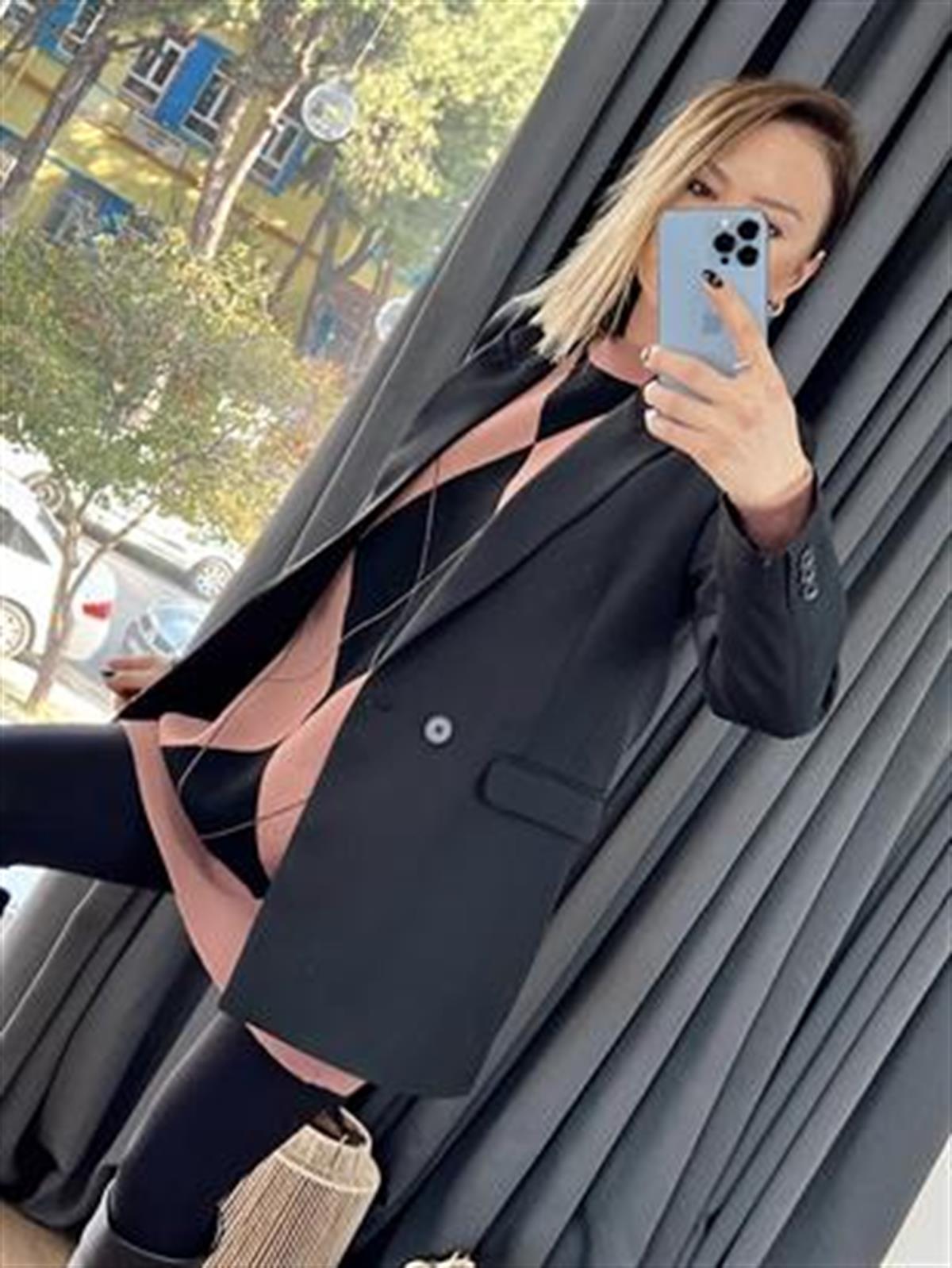 KRUVAZE YAKA CEPLİ BLAZER CEKET SİYAH