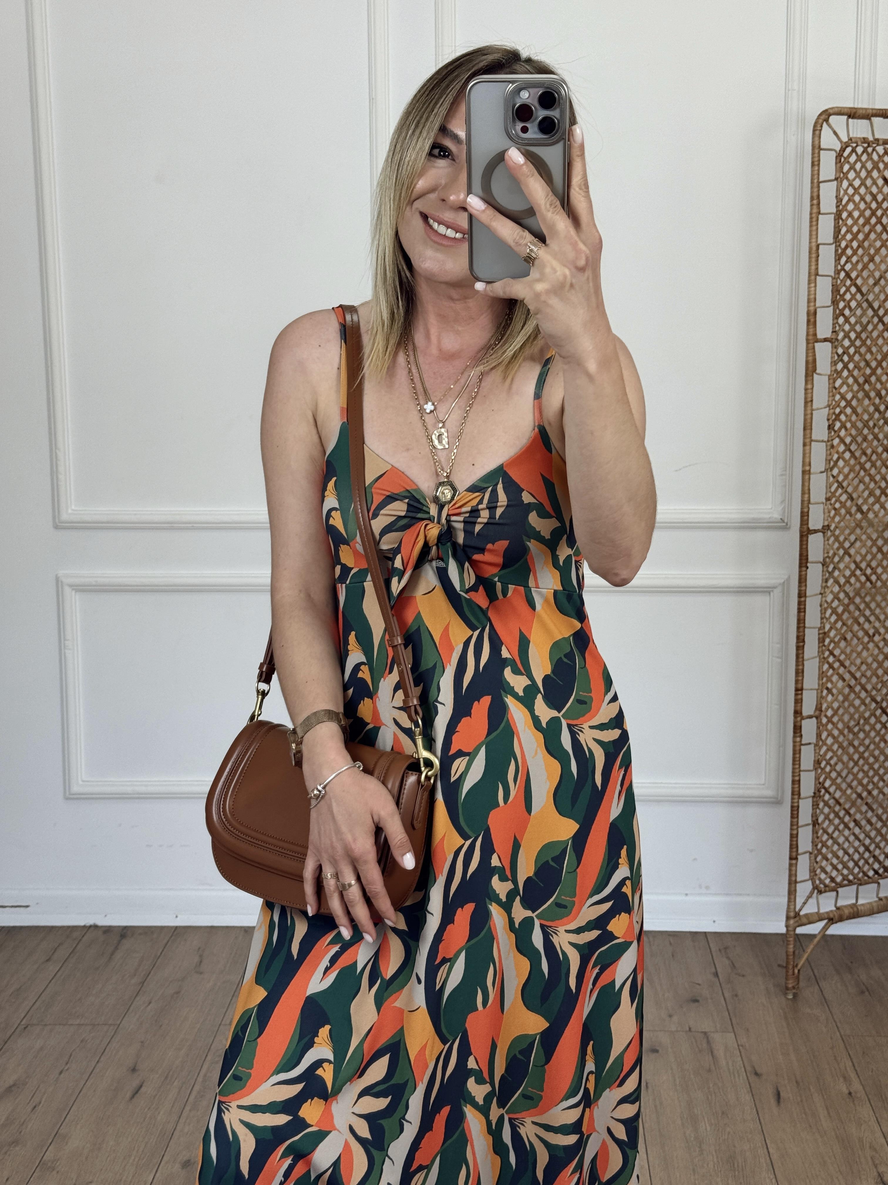 Kurdele Detaylı İp Askılı Elbise HAKİ