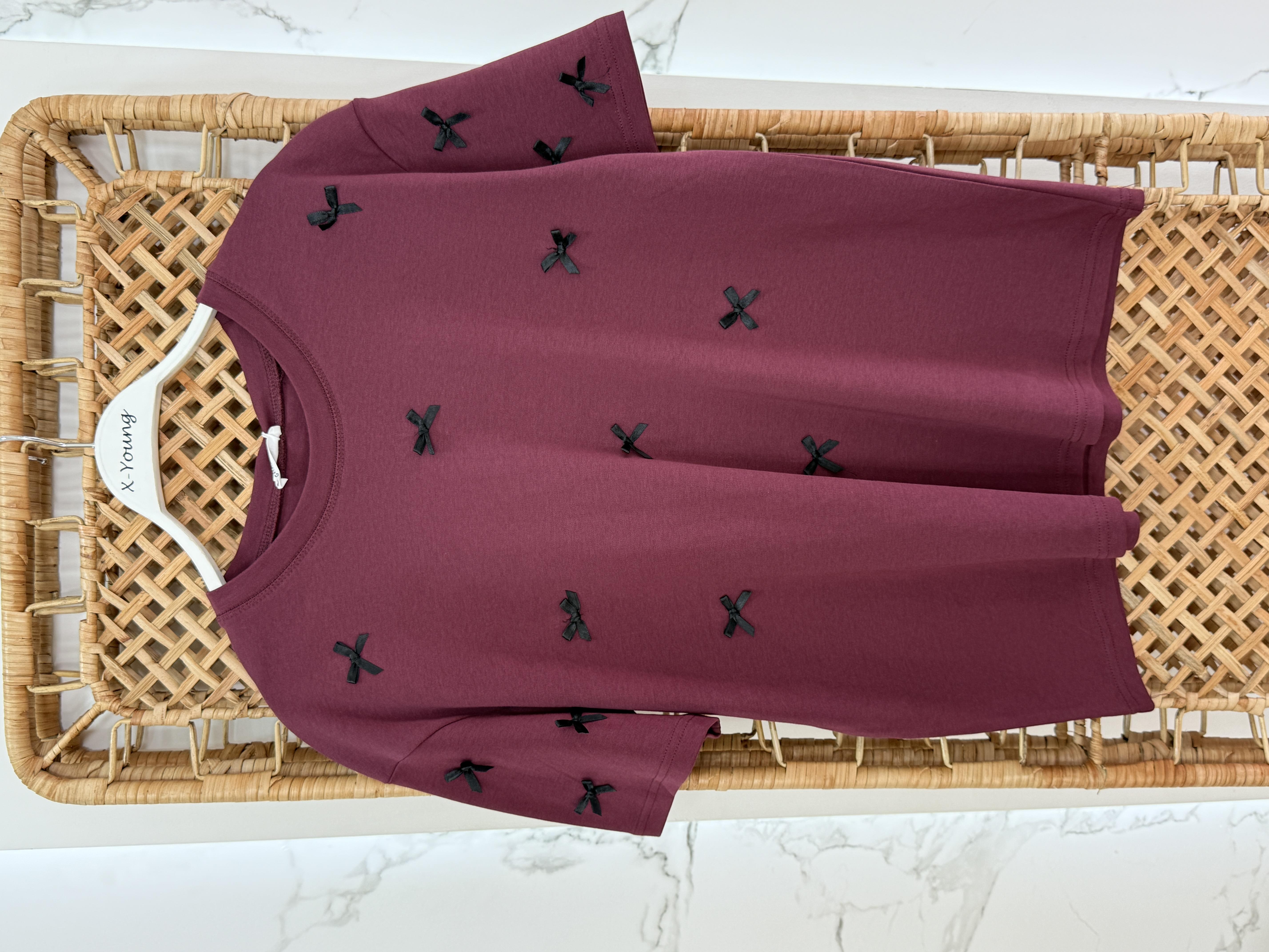 Kurdele Detaylı Tshirt BORDO