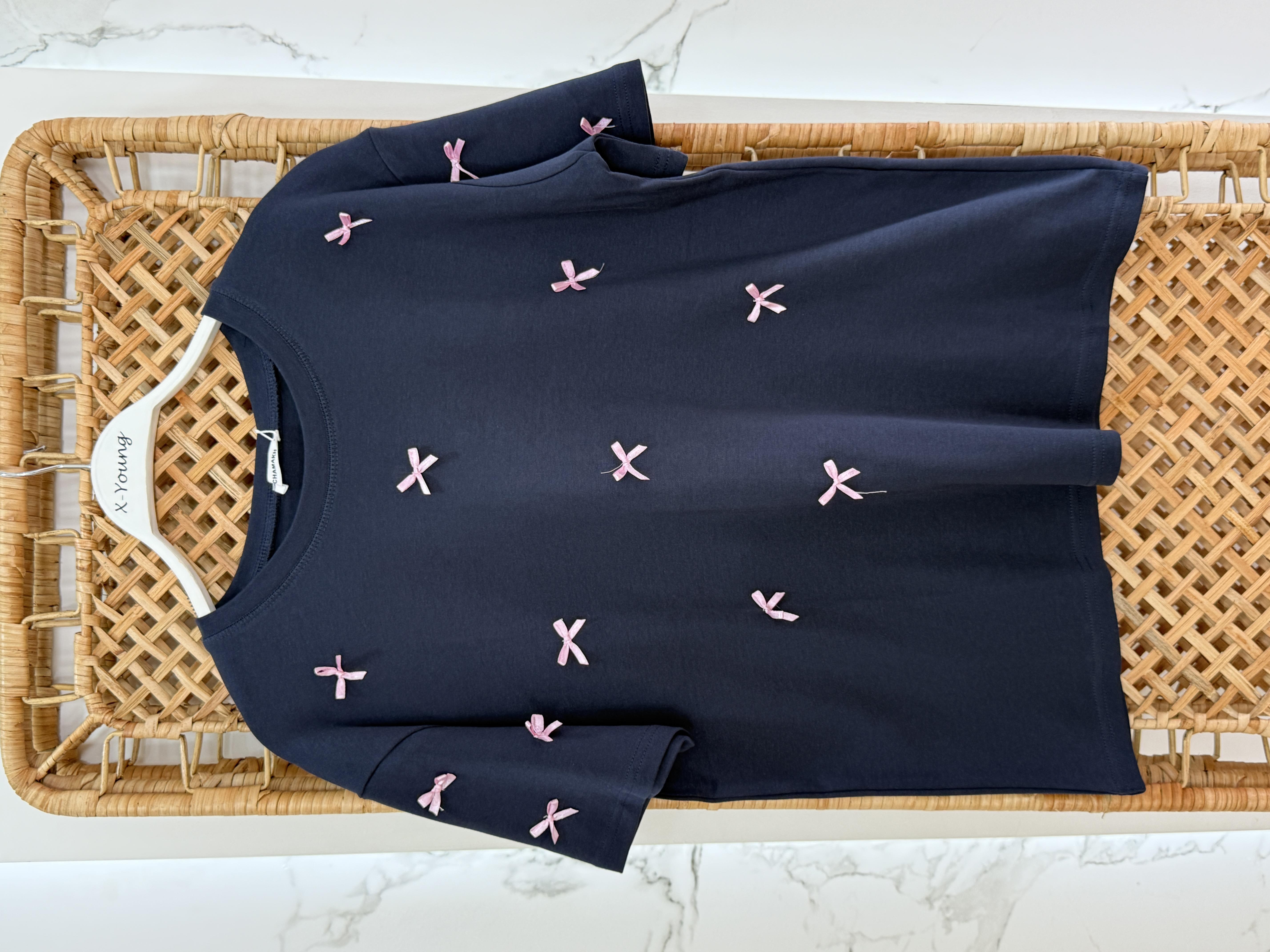 Kurdele Detaylı Tshirt LACİVERT