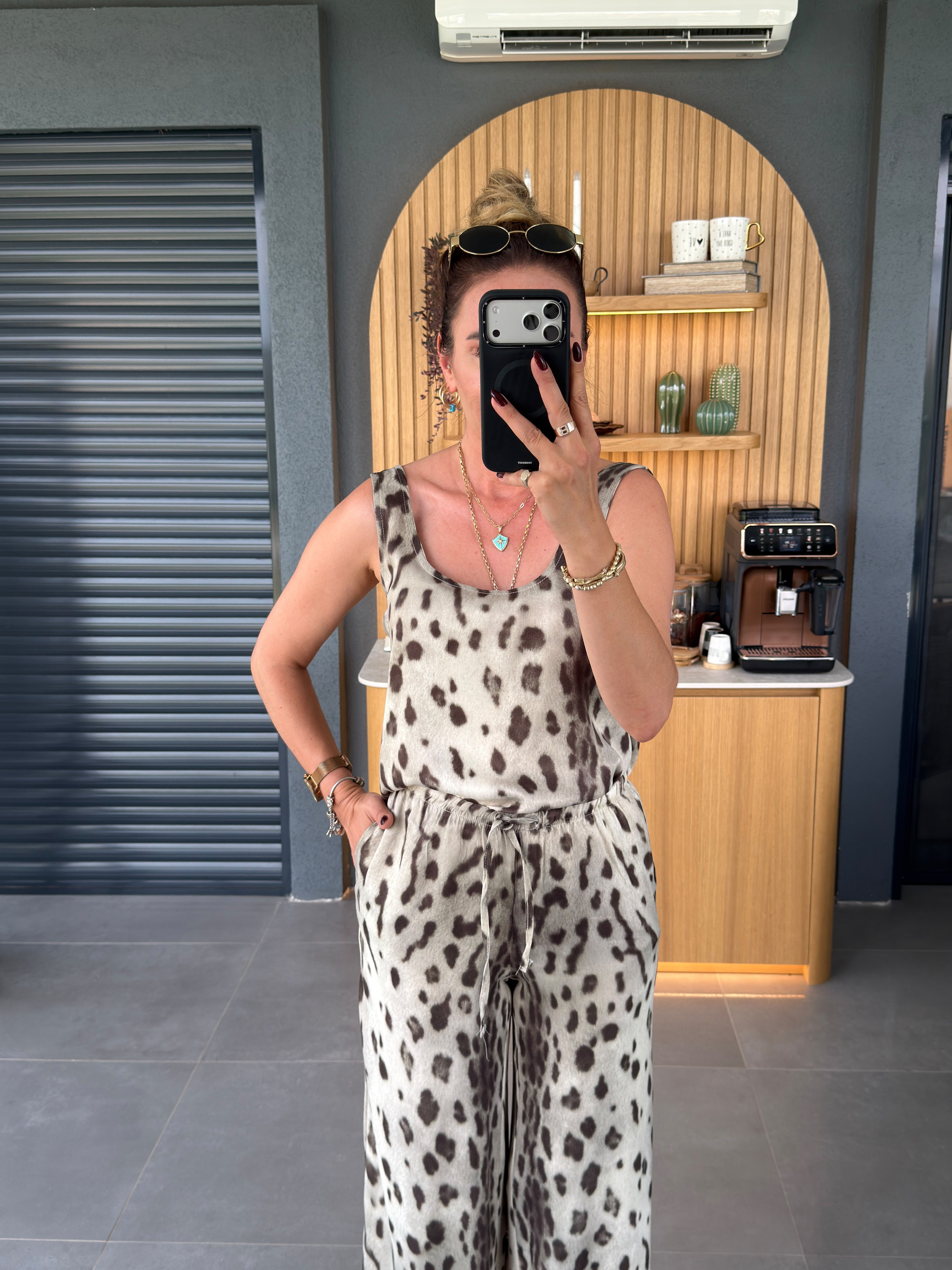 Leopar Askılı Bluz BEJ