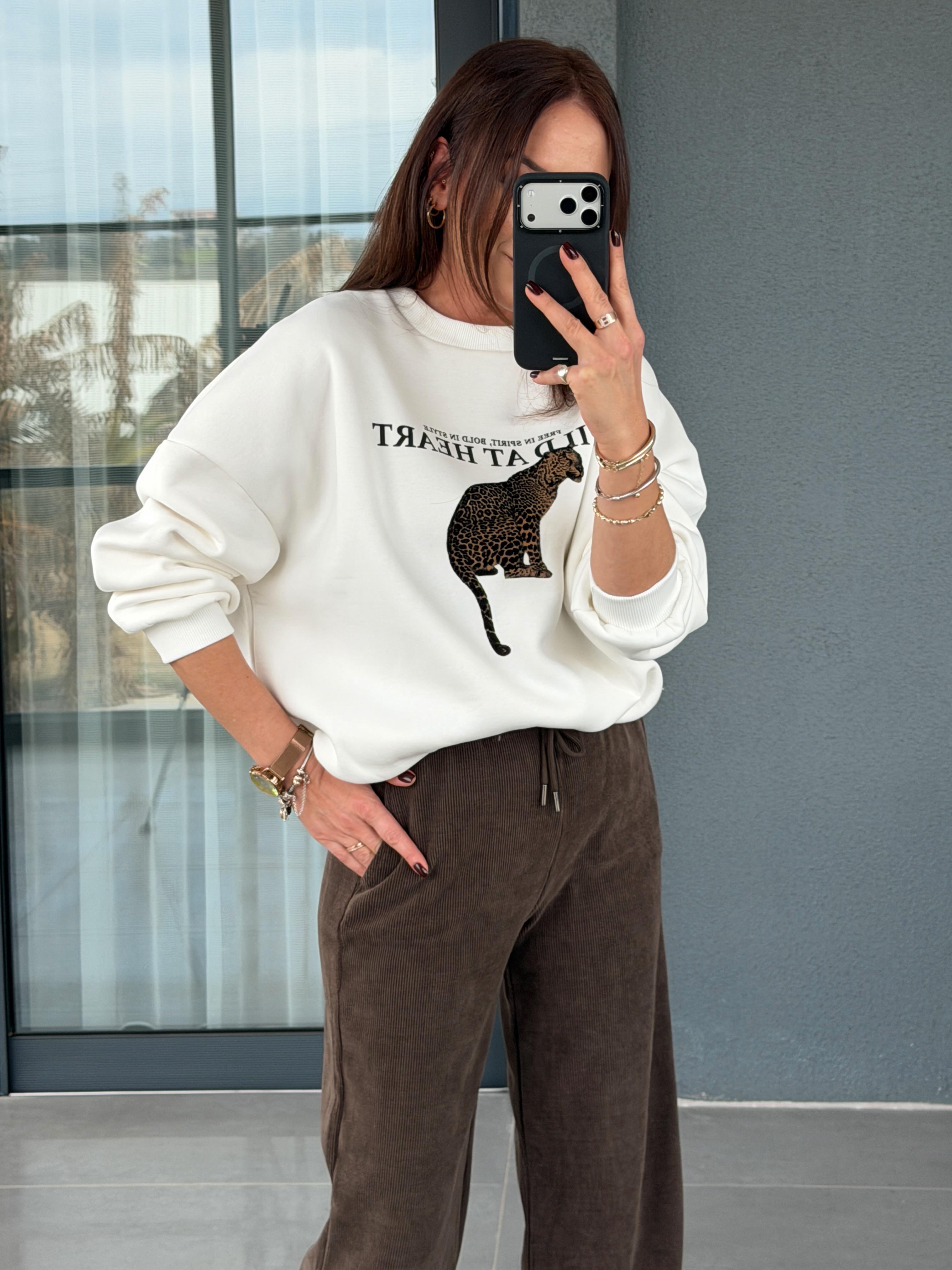 Leopar Baskılı Sweatshirt EKRU