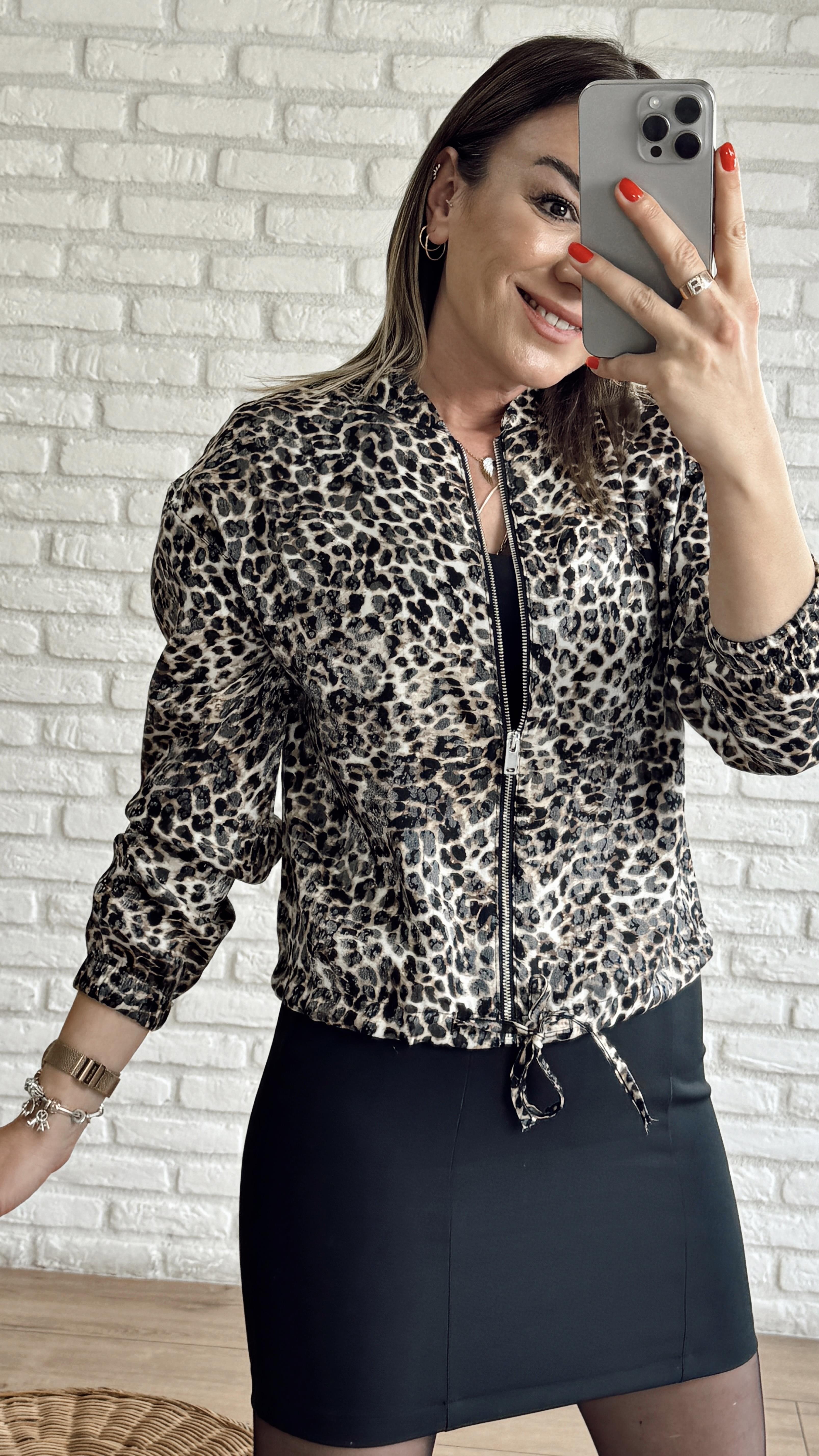 Leopar Desen Bomber Ceket SİYAH