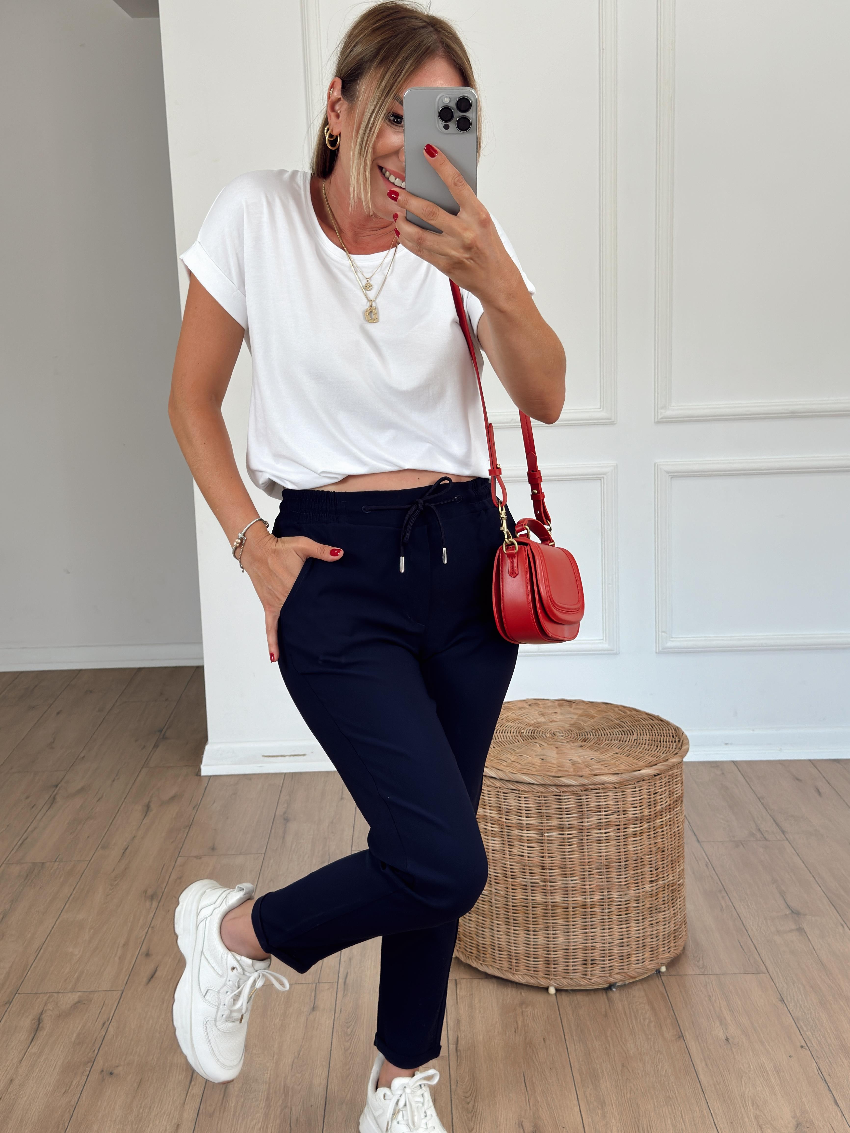 Likralı Beli Lastikli Duble Paça Pantolon KOYU LACİVERT