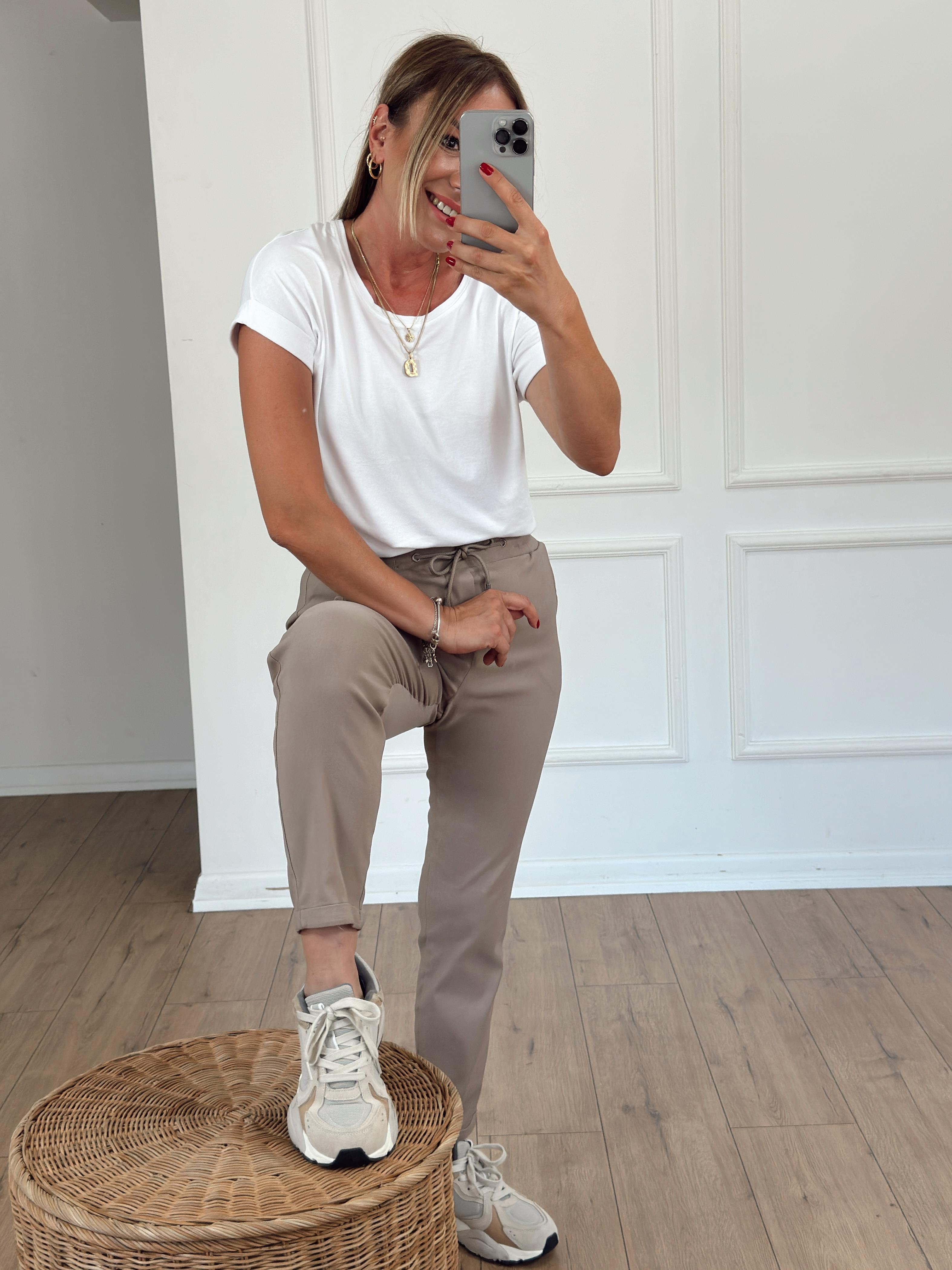 Likralı Beli Lastikli Duble Paça Pantolon VİZON