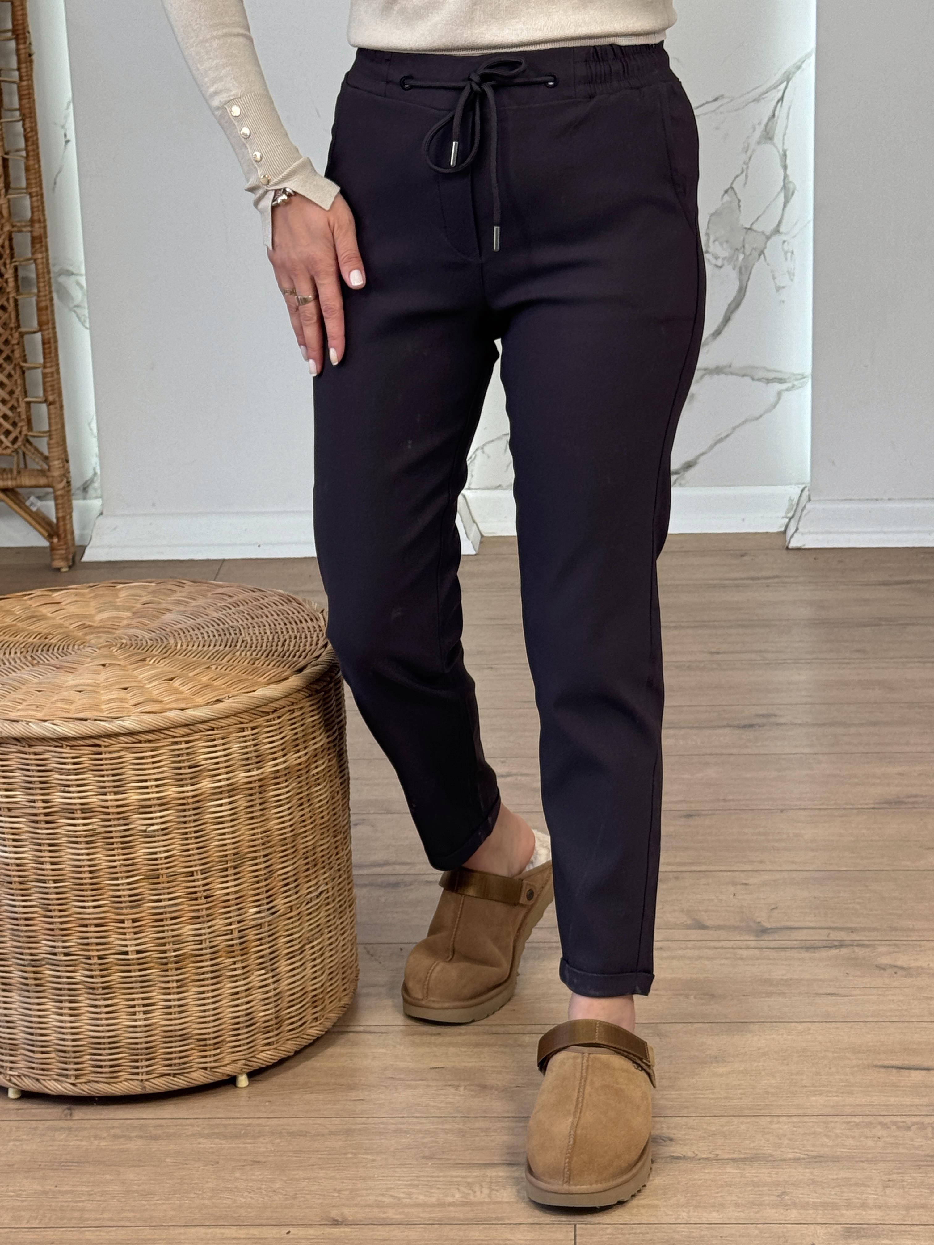 Likralı Beli Lastikli Duble Paça Pantolon KOYU KAHVE