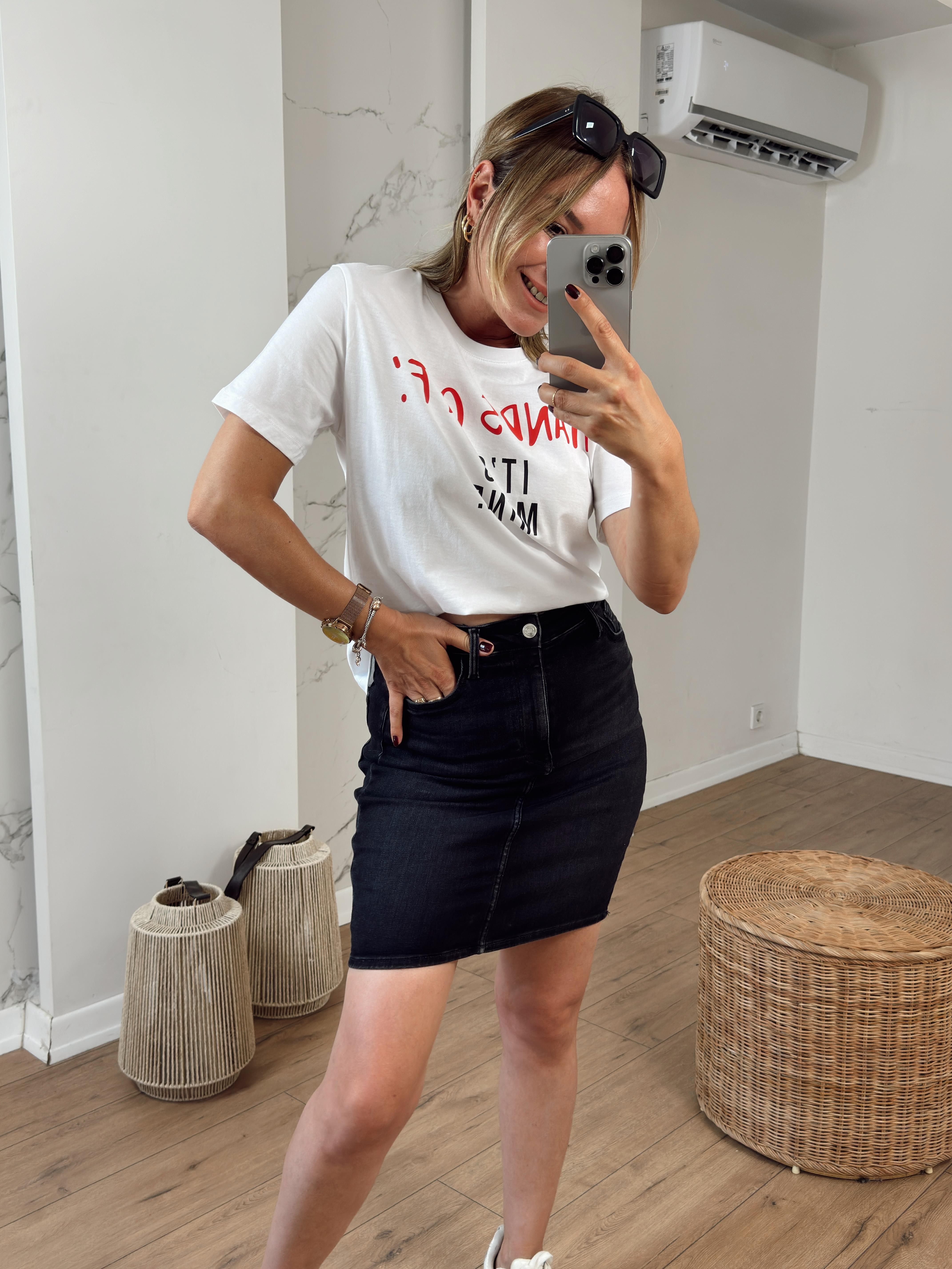 Likralı Mini Jean Etek SİYAH