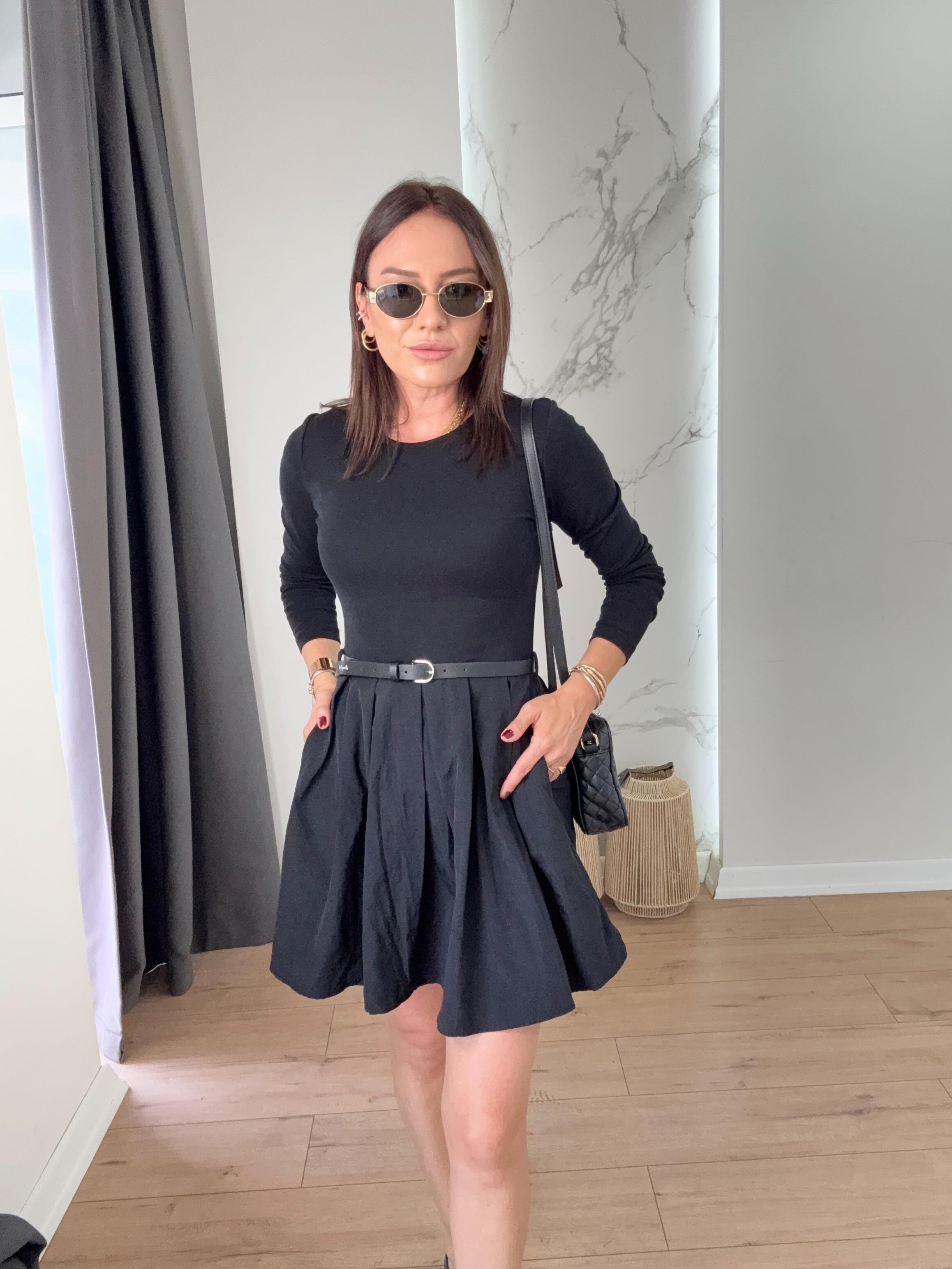 Matchli Kemerli Elbise SİYAH