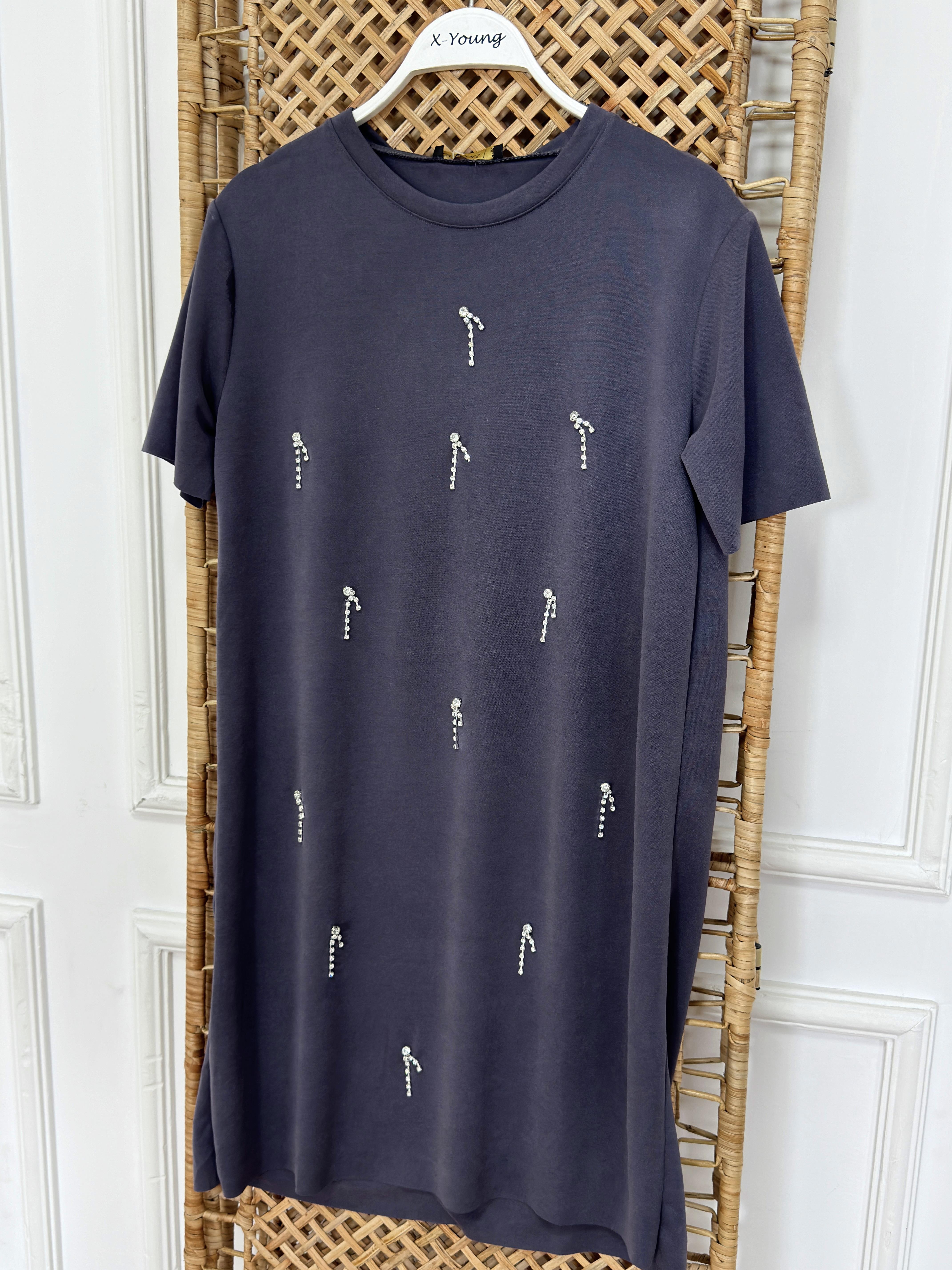 Modal Kumaş Taşlı Elbise GRİ