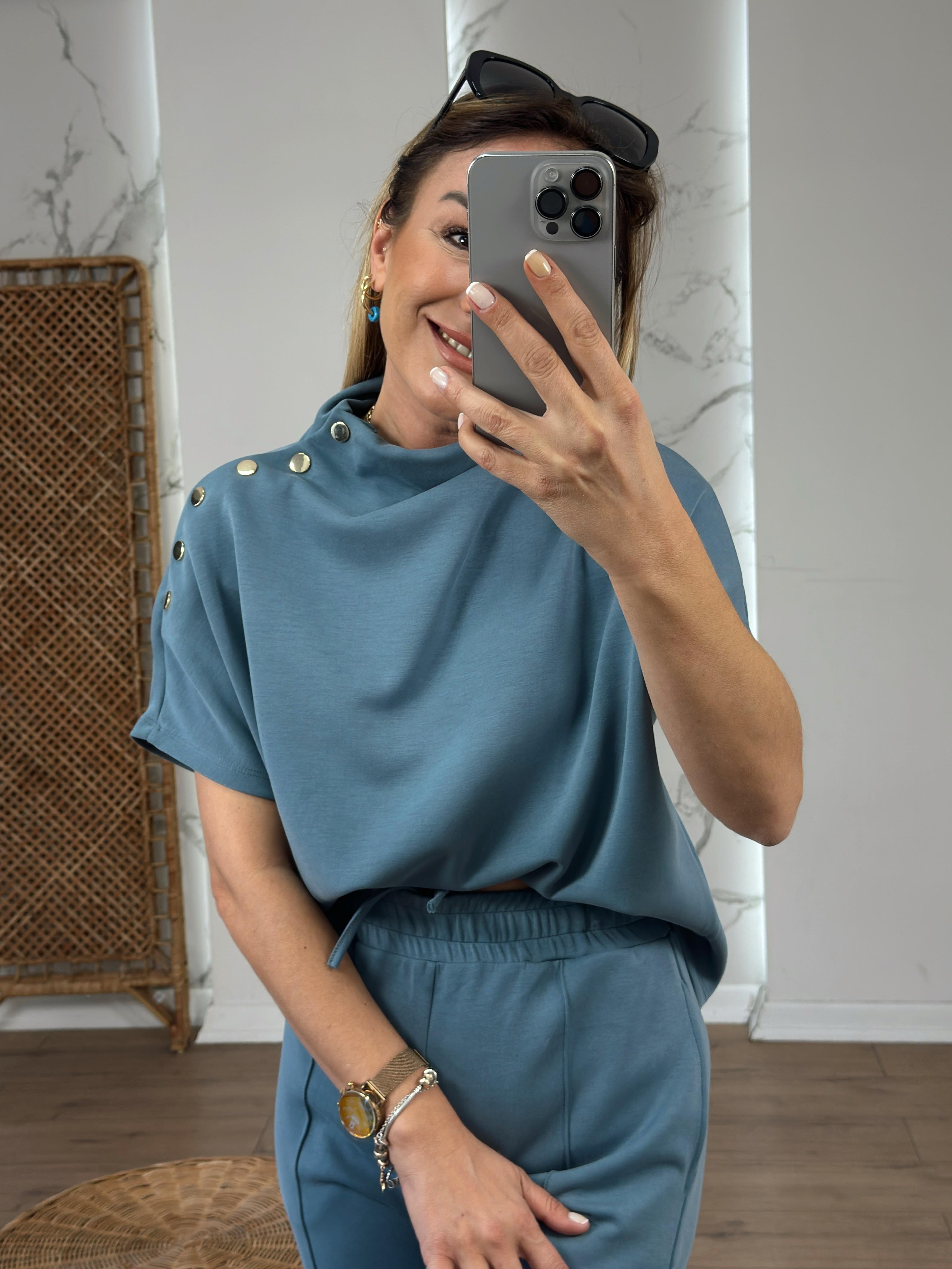 Omuzu Çıtçıt Detaylı Modal Bluz TURKUAZ
