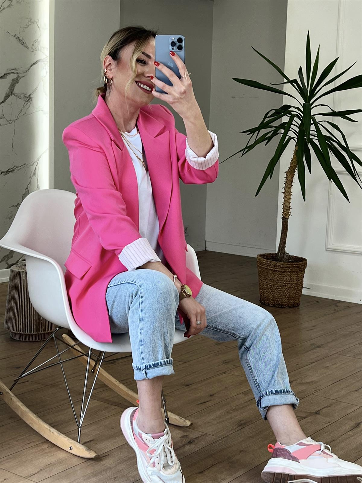 ÖNÜ AÇIK SALAŞ CEKET PEMBE