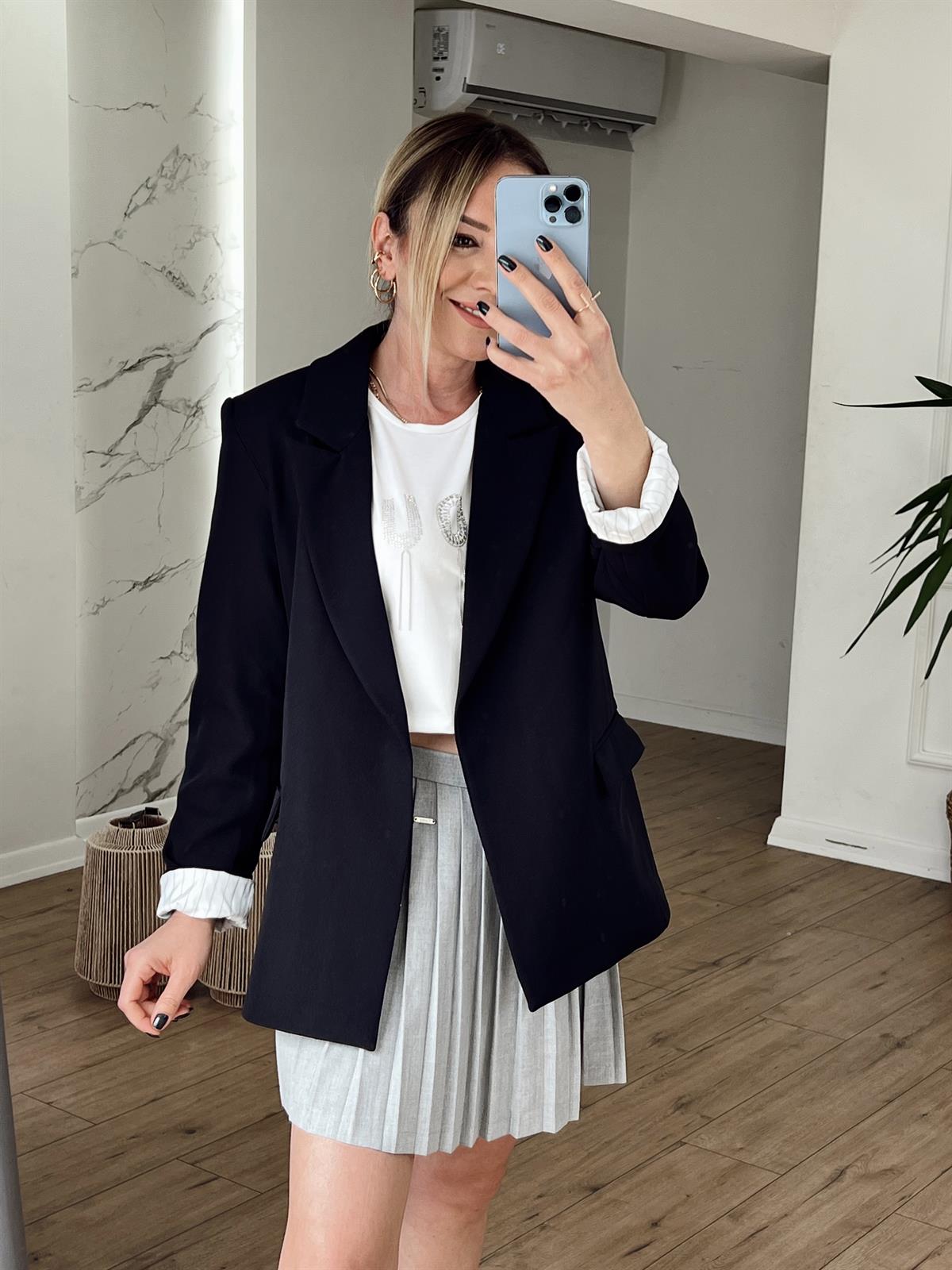 ÖNÜ AÇIK SALAŞ CEKET SİYAH