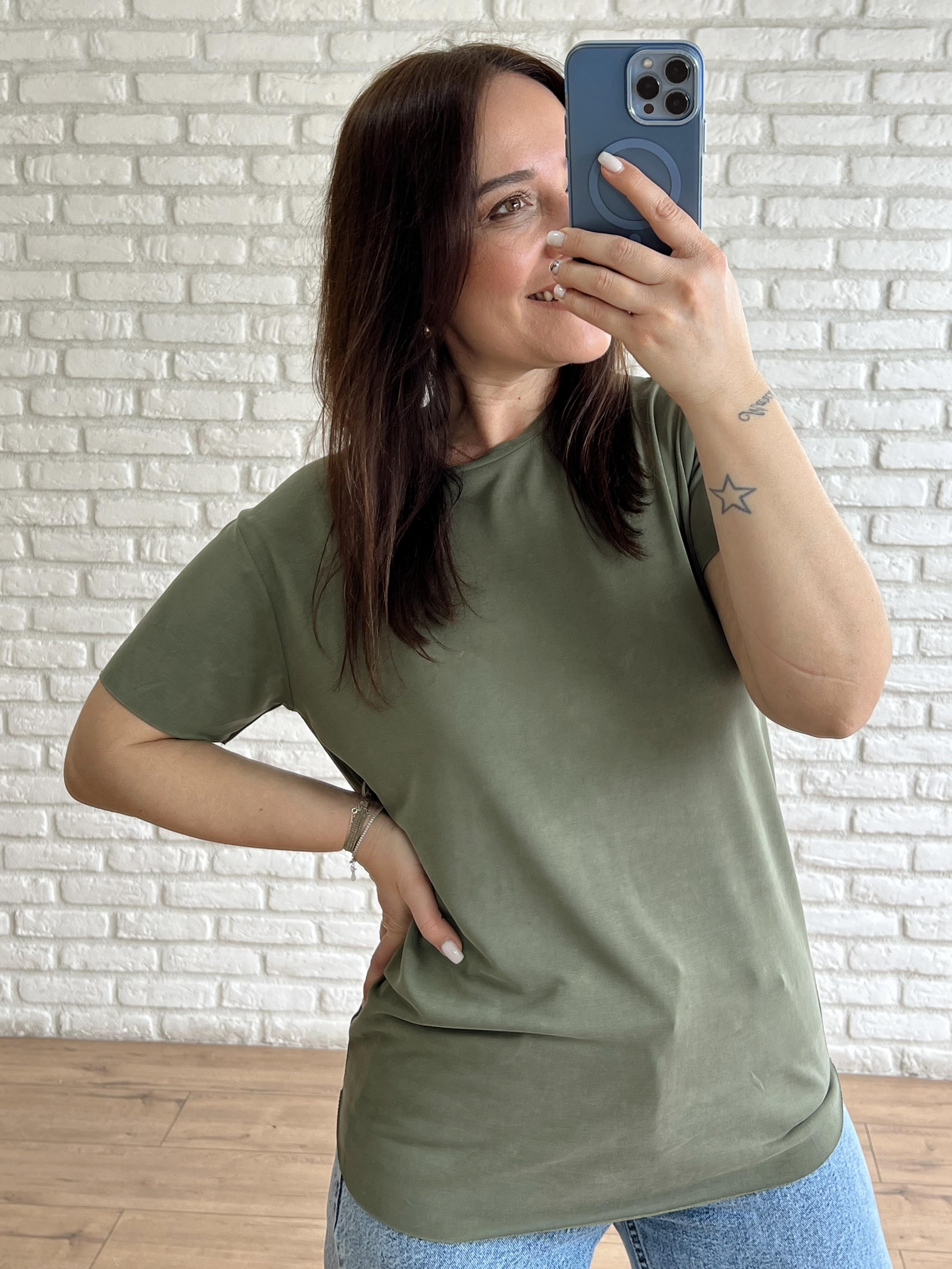 Oval Kesim Basic Tshirt HAKİ