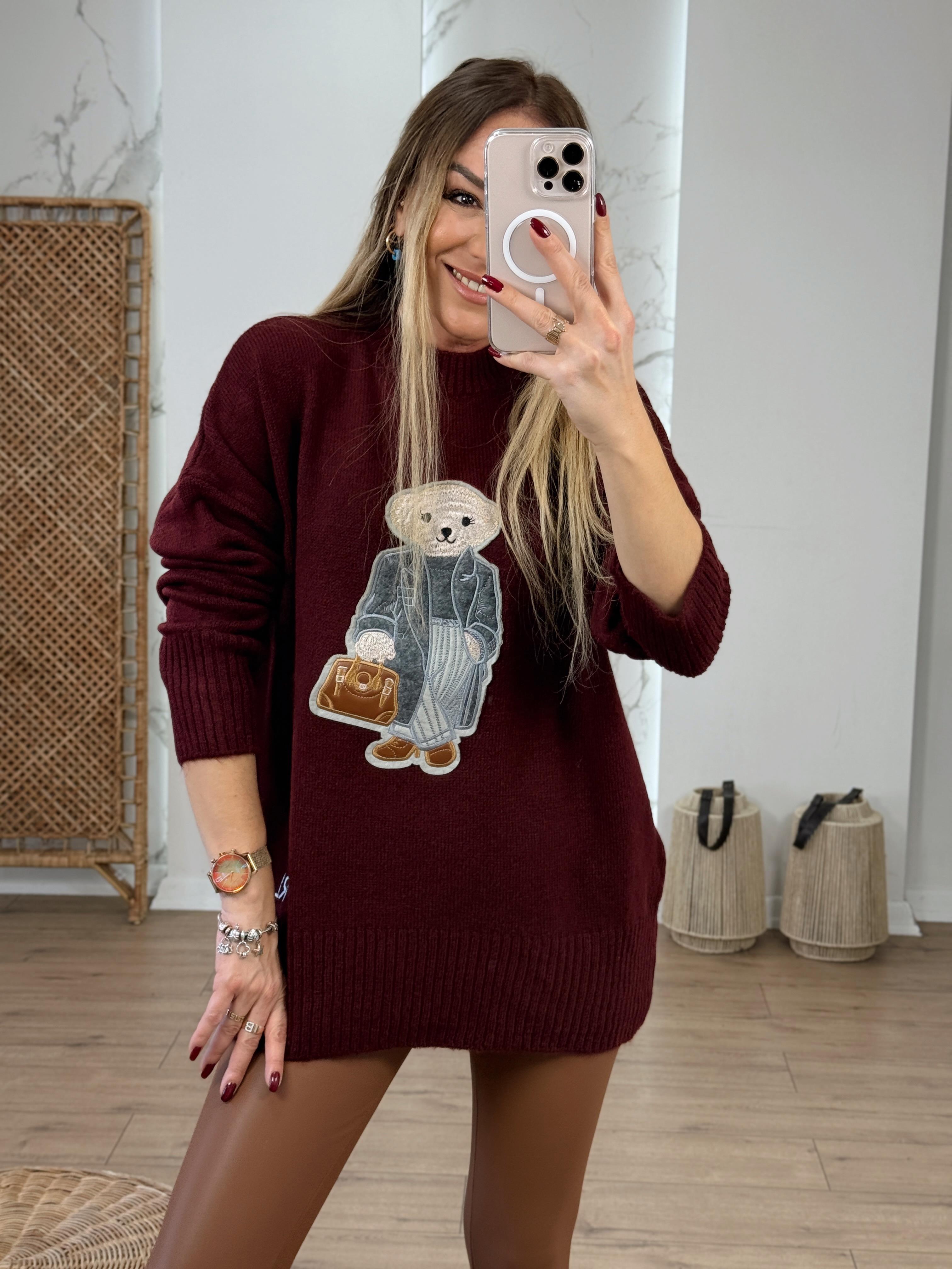 Oversize Ayıcıklı Kazak BORDO