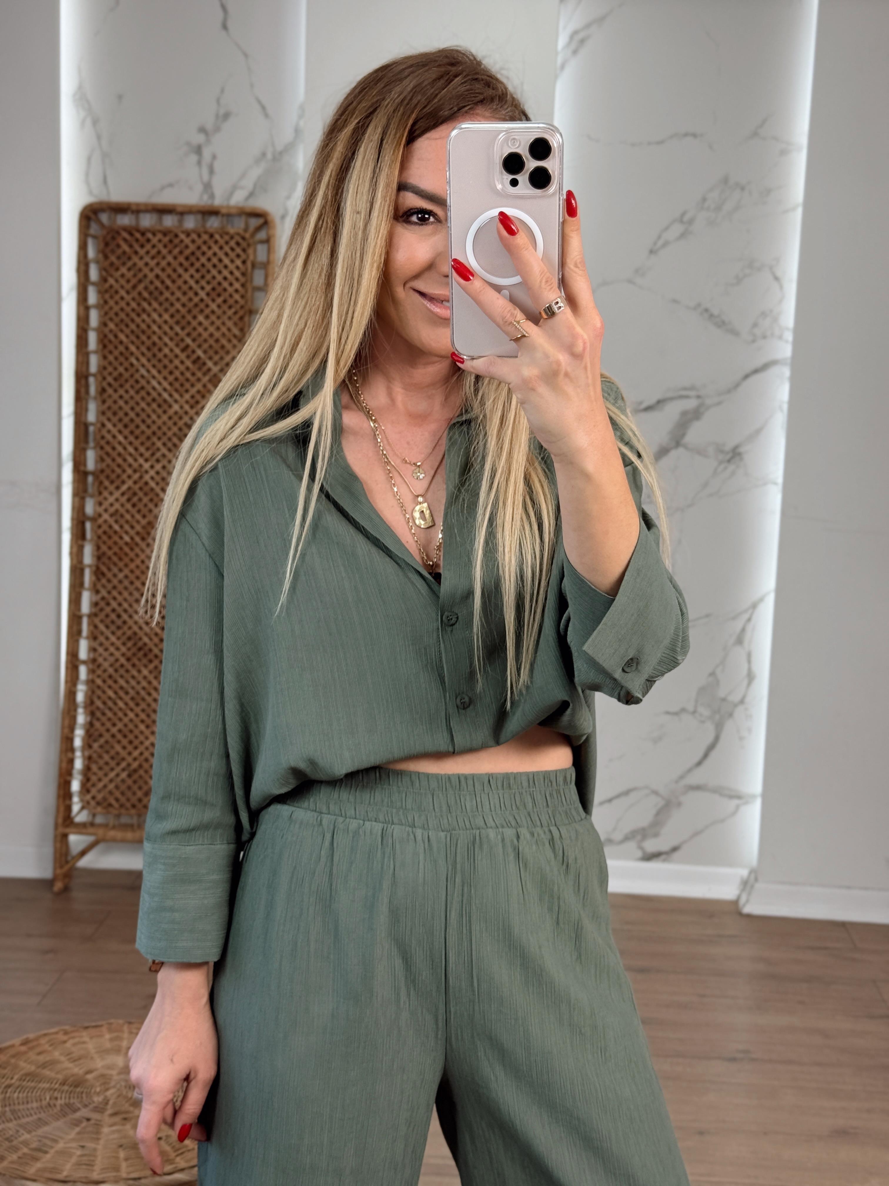 Oversize Yarım Kol Gömlek HAKİ