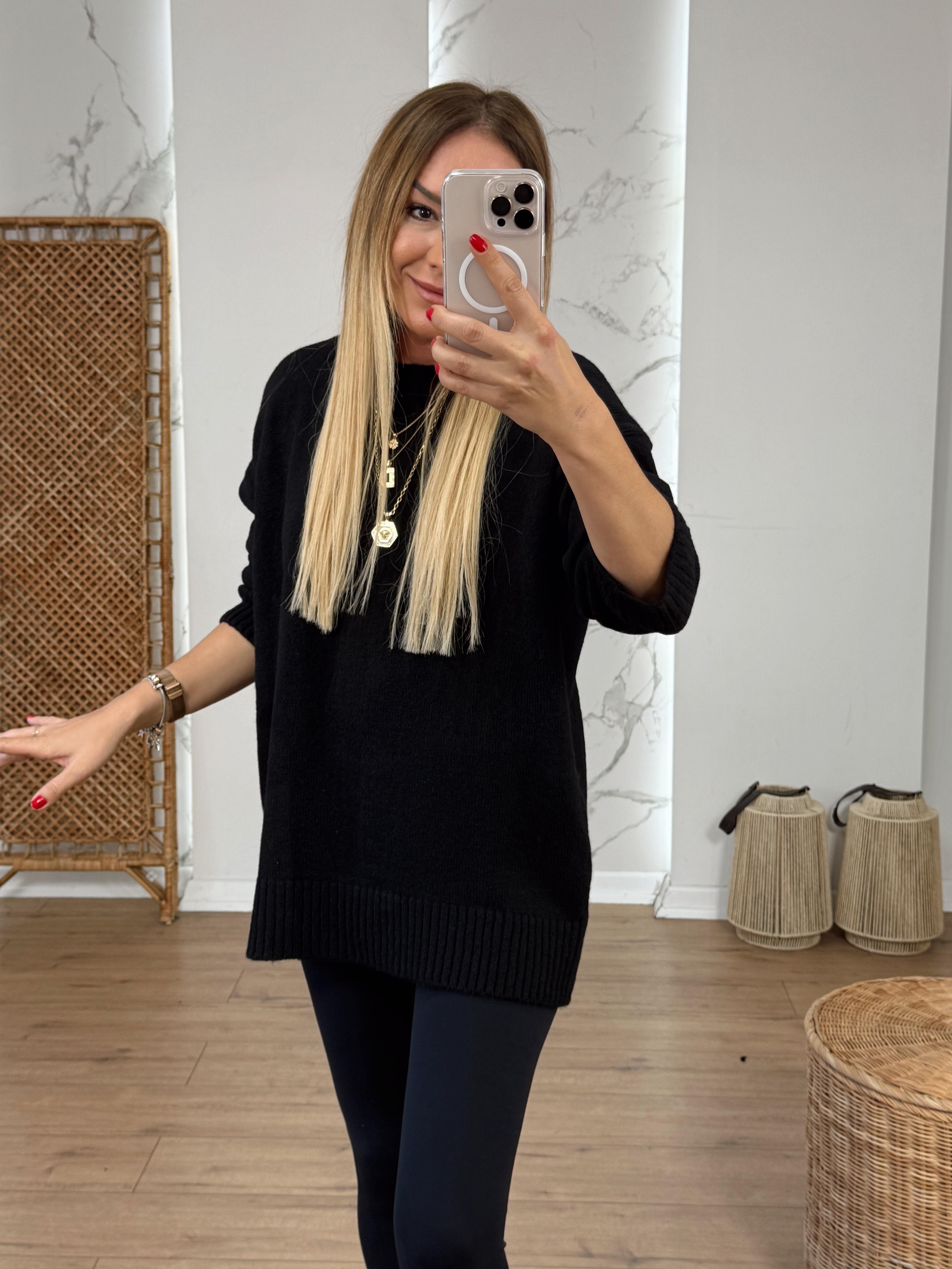 Oversize Yumoş Kazak SİYAH