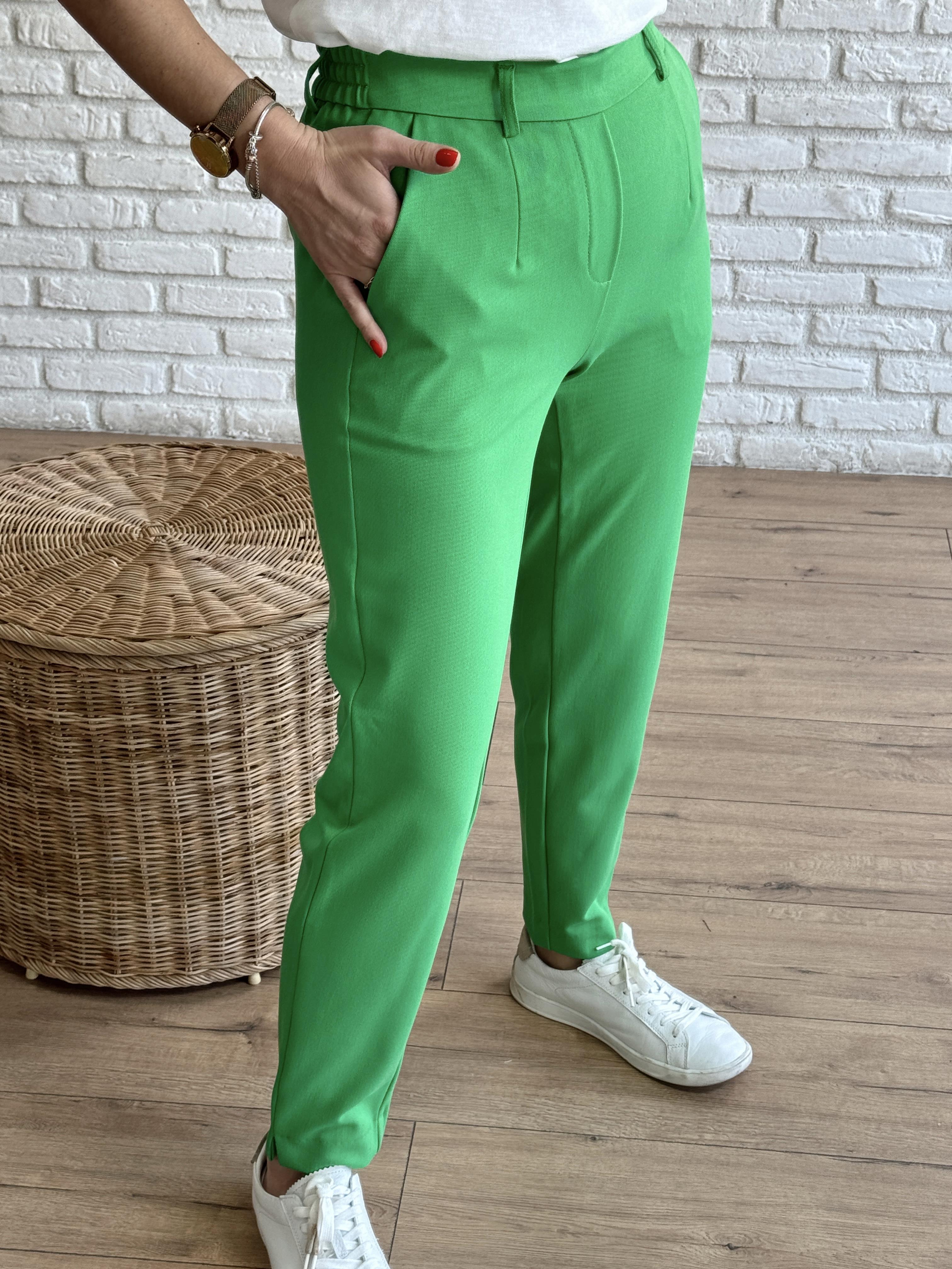 Paça Yırtmaçlı Beli Lastikli Pantolon YEŞİL