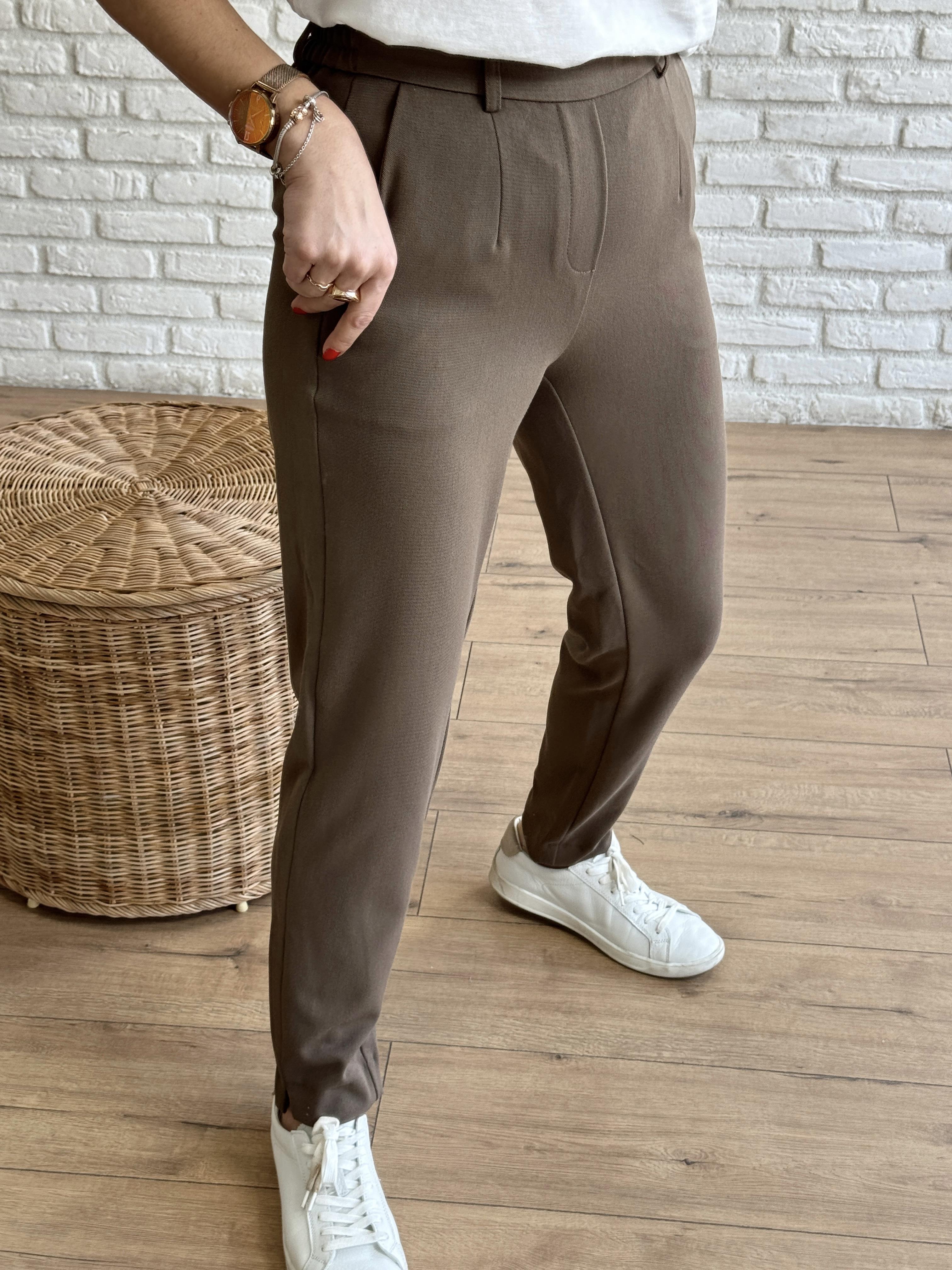 Paça Yırtmaçlı Beli Lastikli Pantolon KAHVE