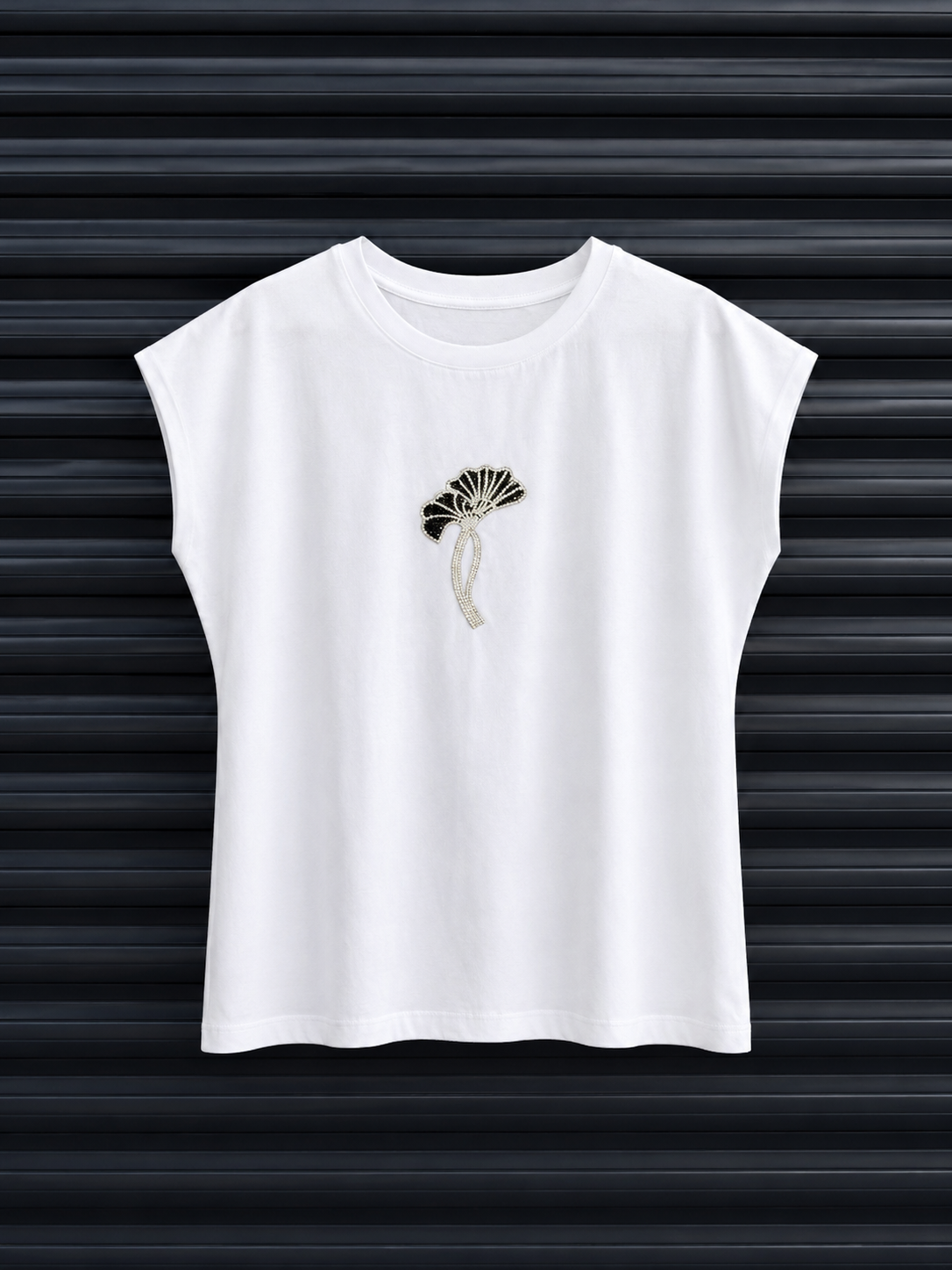 Palmiye Taşlı Tshirt BEYAZ