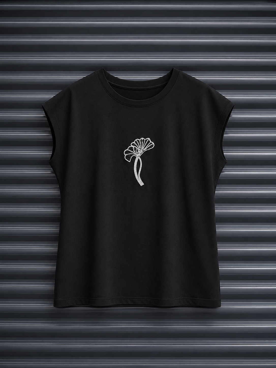 Palmiye Taşlı Tshirt SİYAH