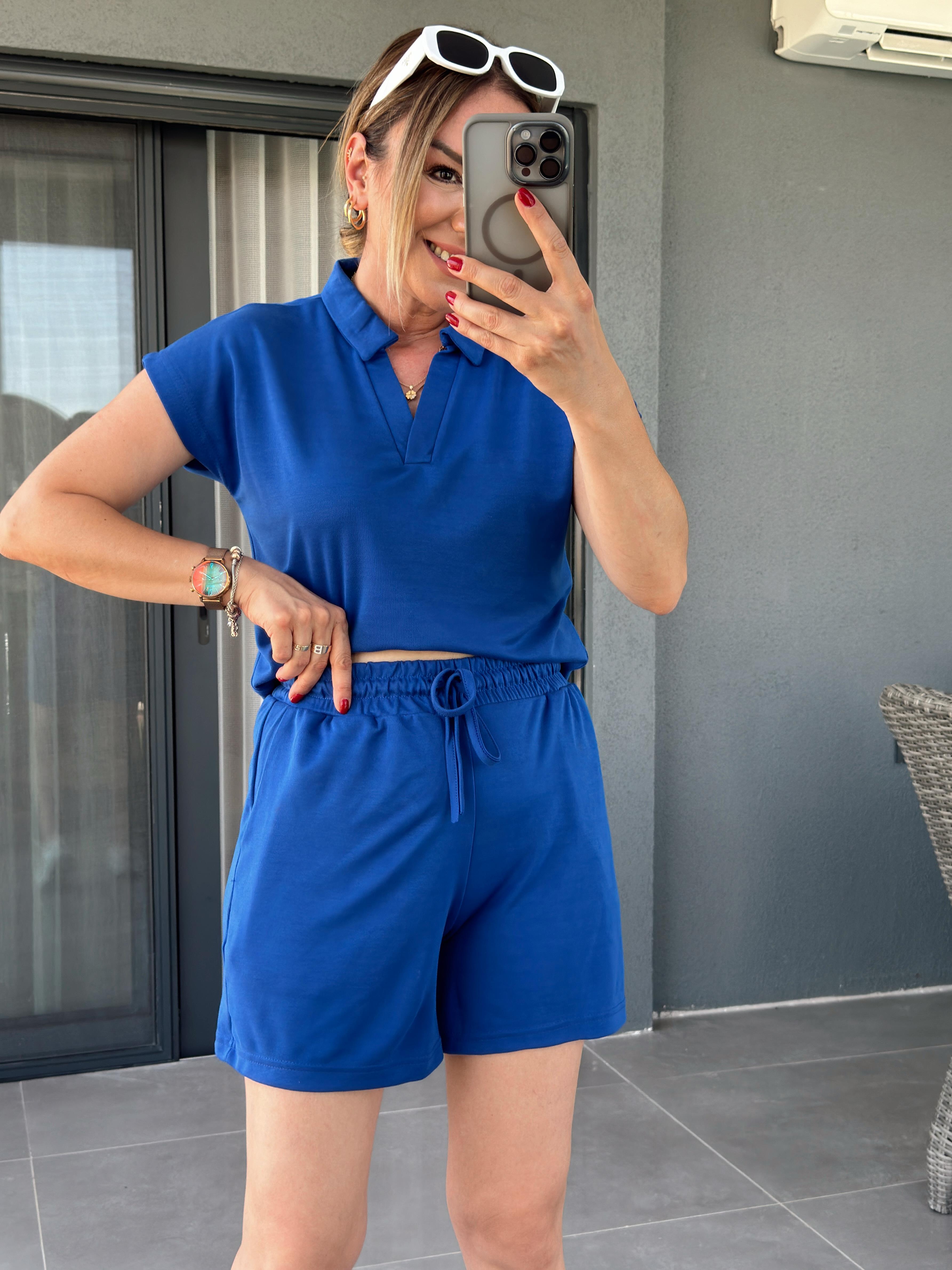 Polo Yaka İkili Şort Modal Takım SAKS