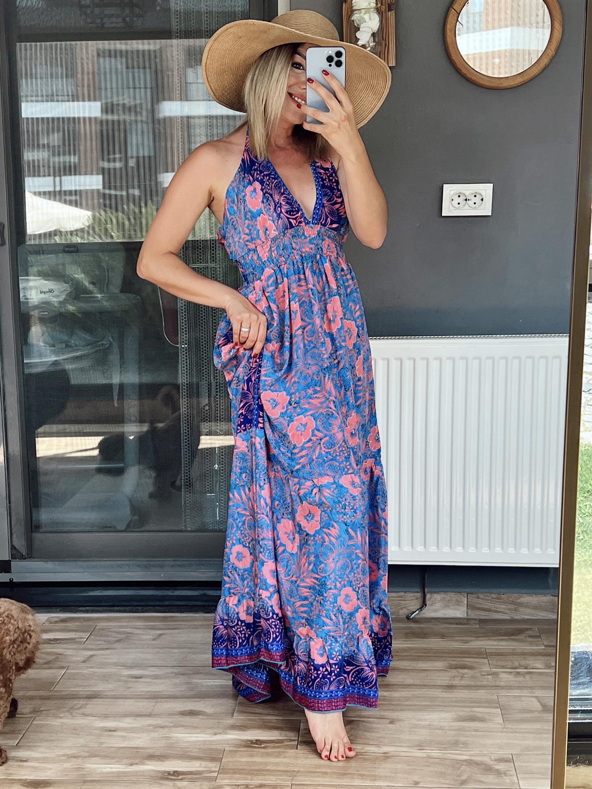 Püskül Detaylı Elbise MAVİ