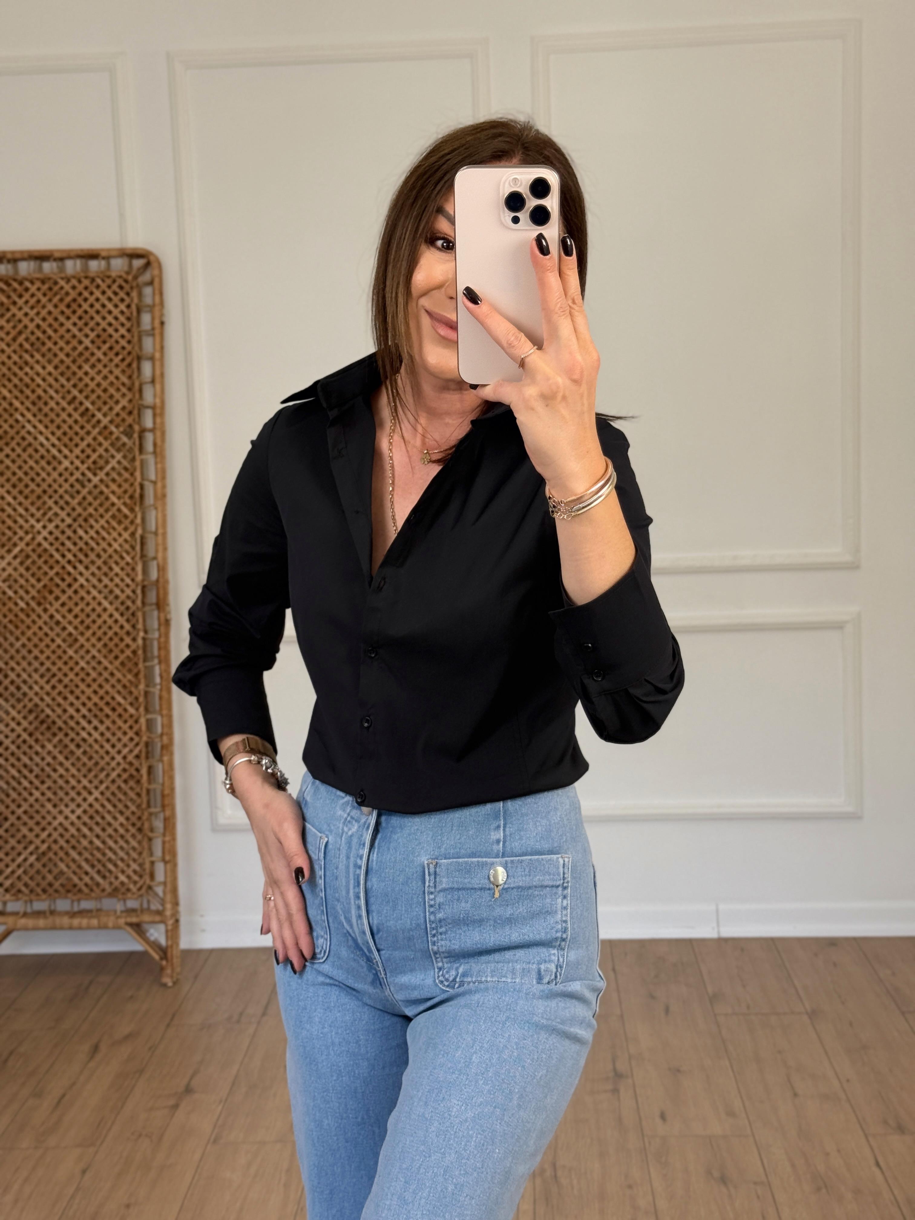Regular Fit Likralı Gömlek SİYAH