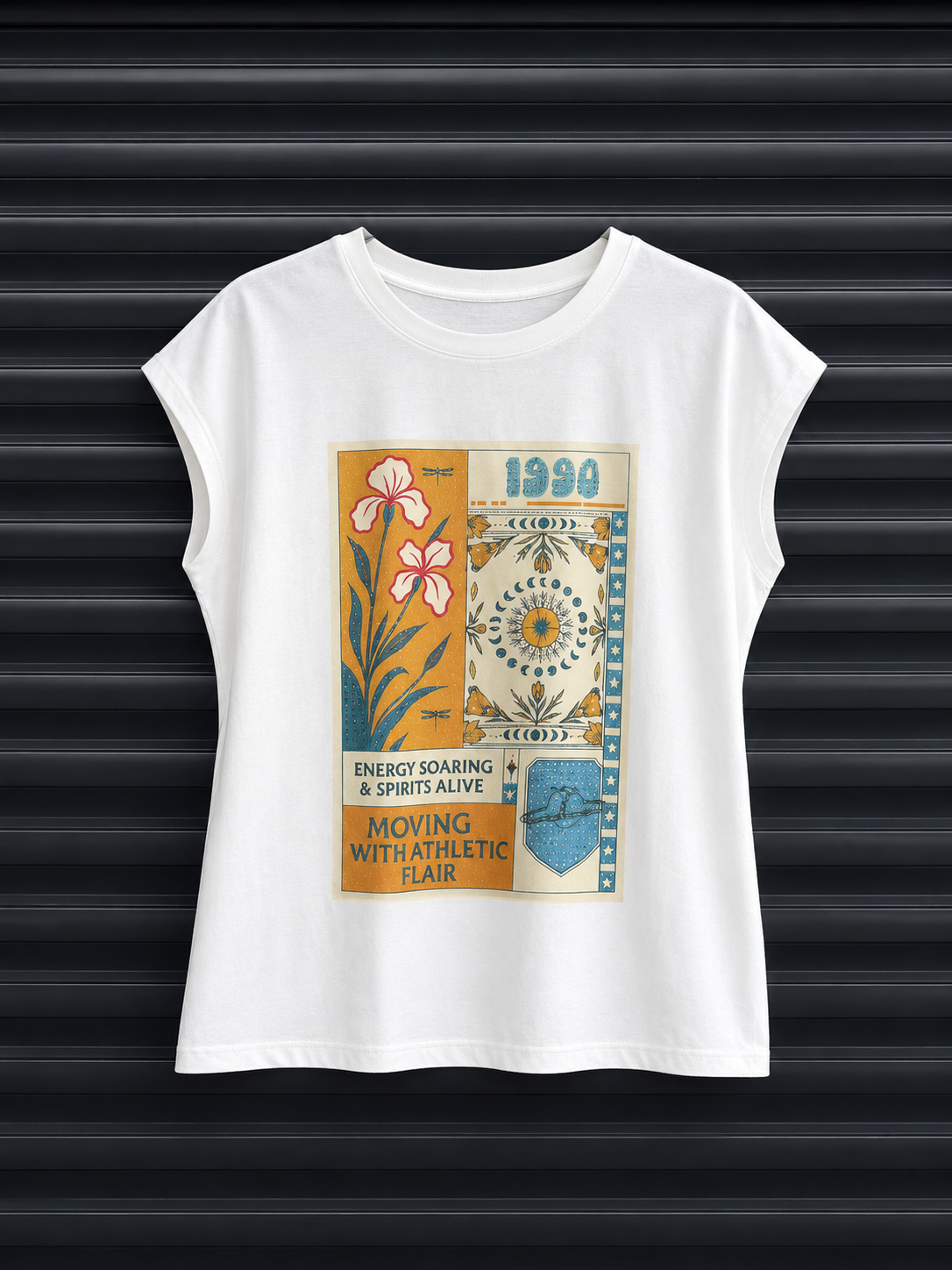 Retro Grafik Baskılı Kolsuz Tshirt EKRU