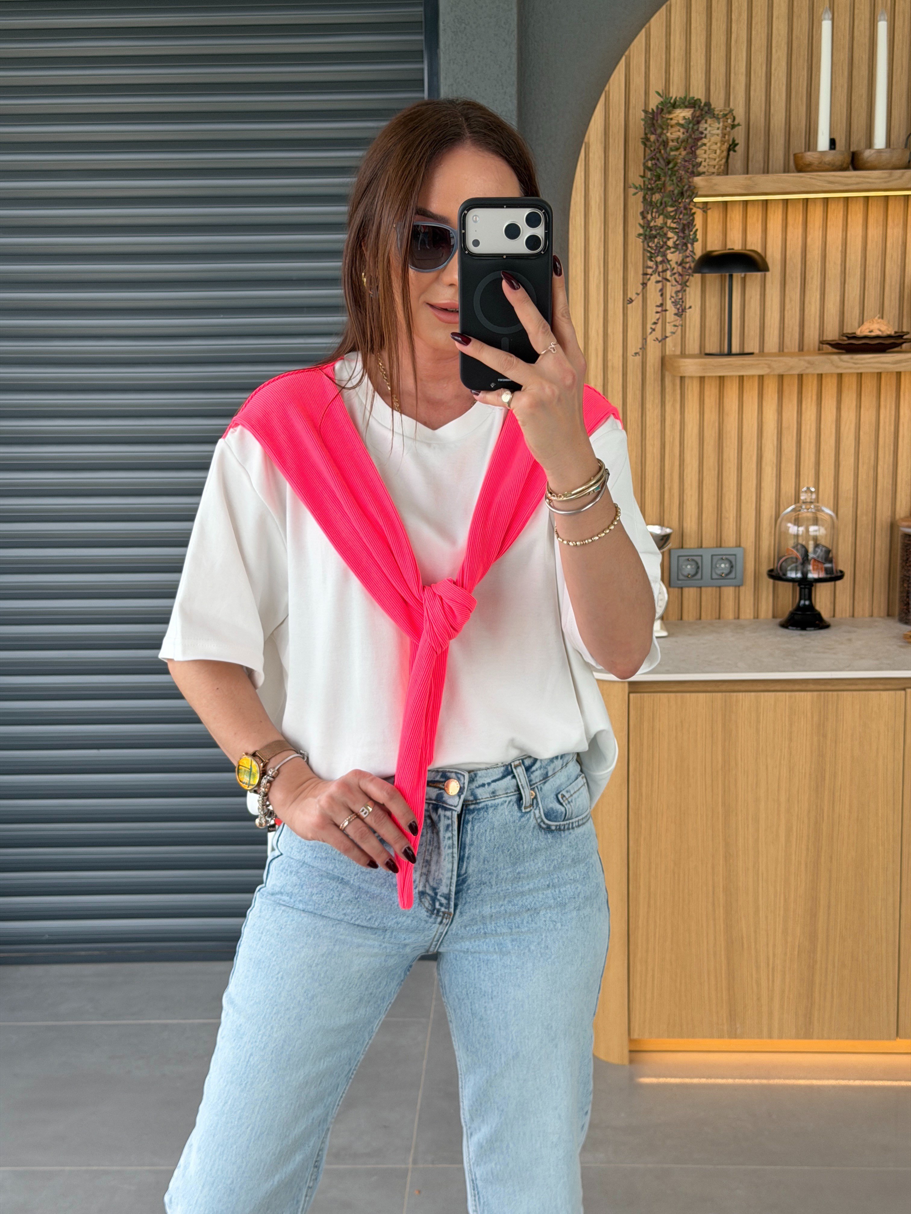 Şal Bağlamalı Tshirt NEON PEMBE