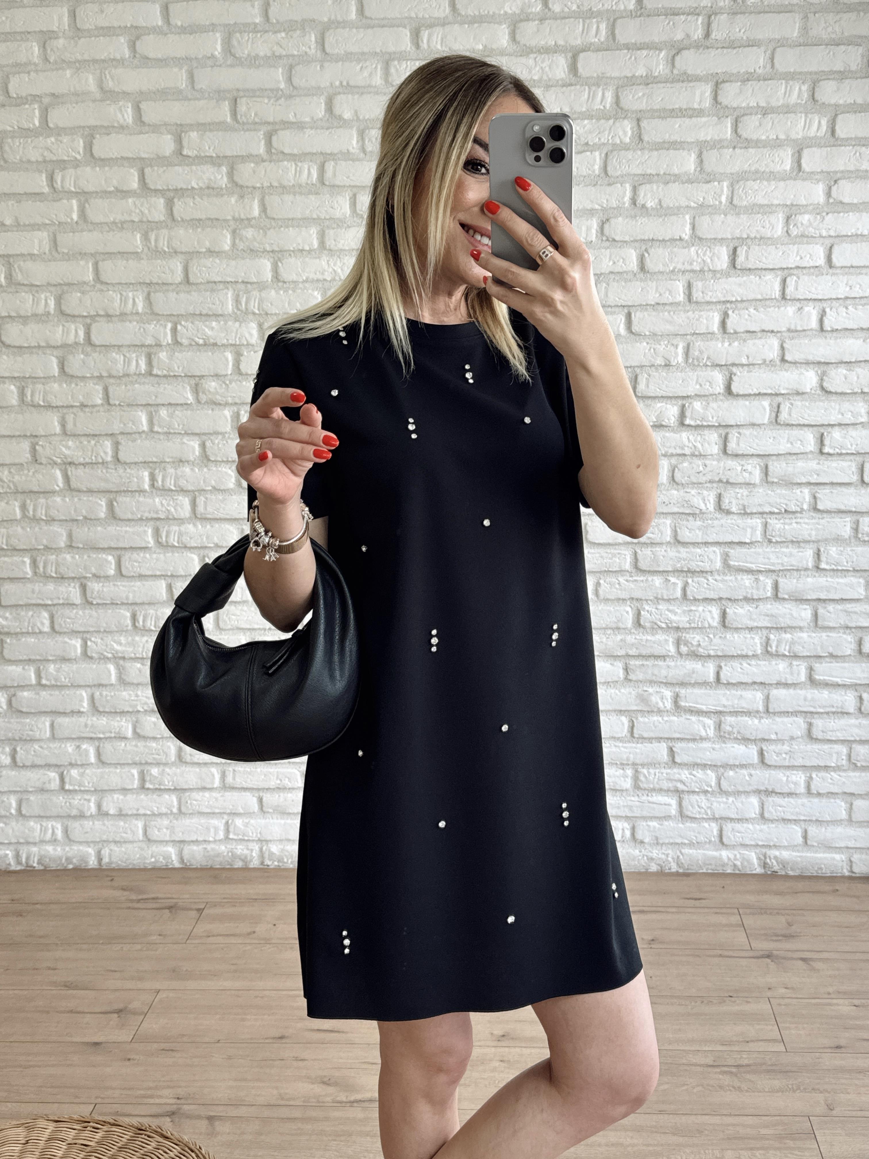 Scuba Taşlı Elbise SİYAH