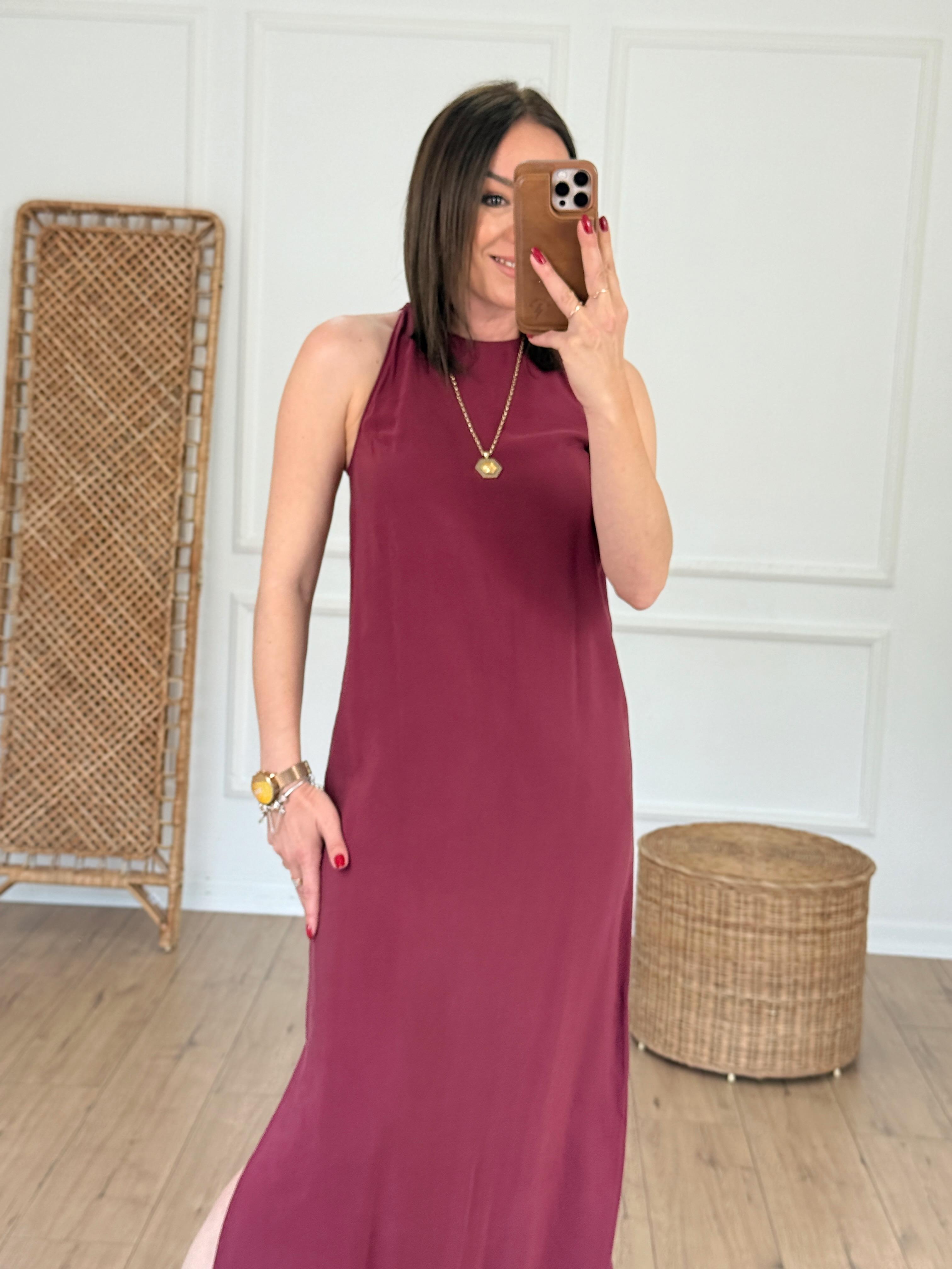 Sıfır Kol Yanı Yırtmaçlı Elbise BORDO