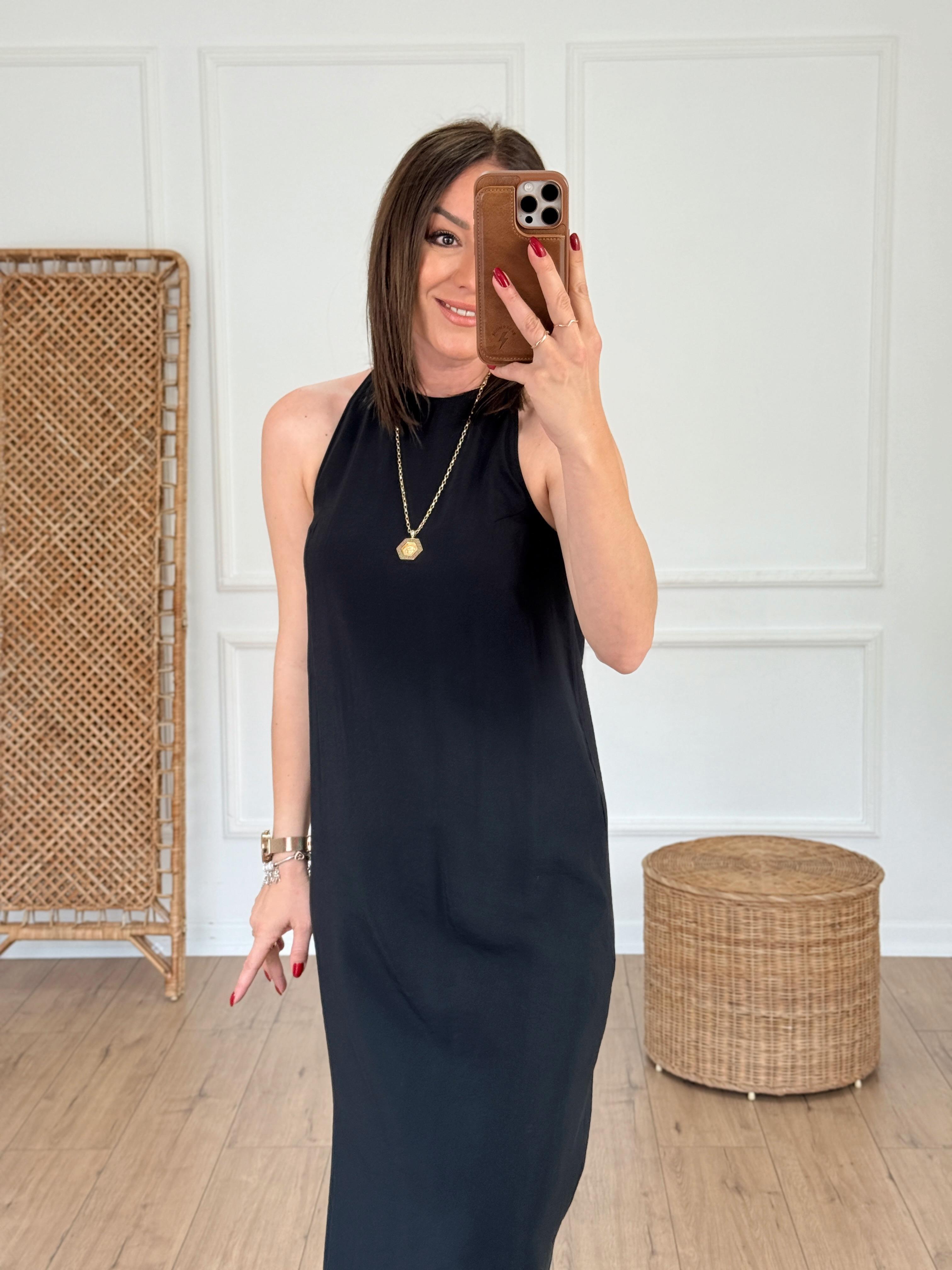 Sıfır Kol Yanı Yırtmaçlı Elbise SİYAH