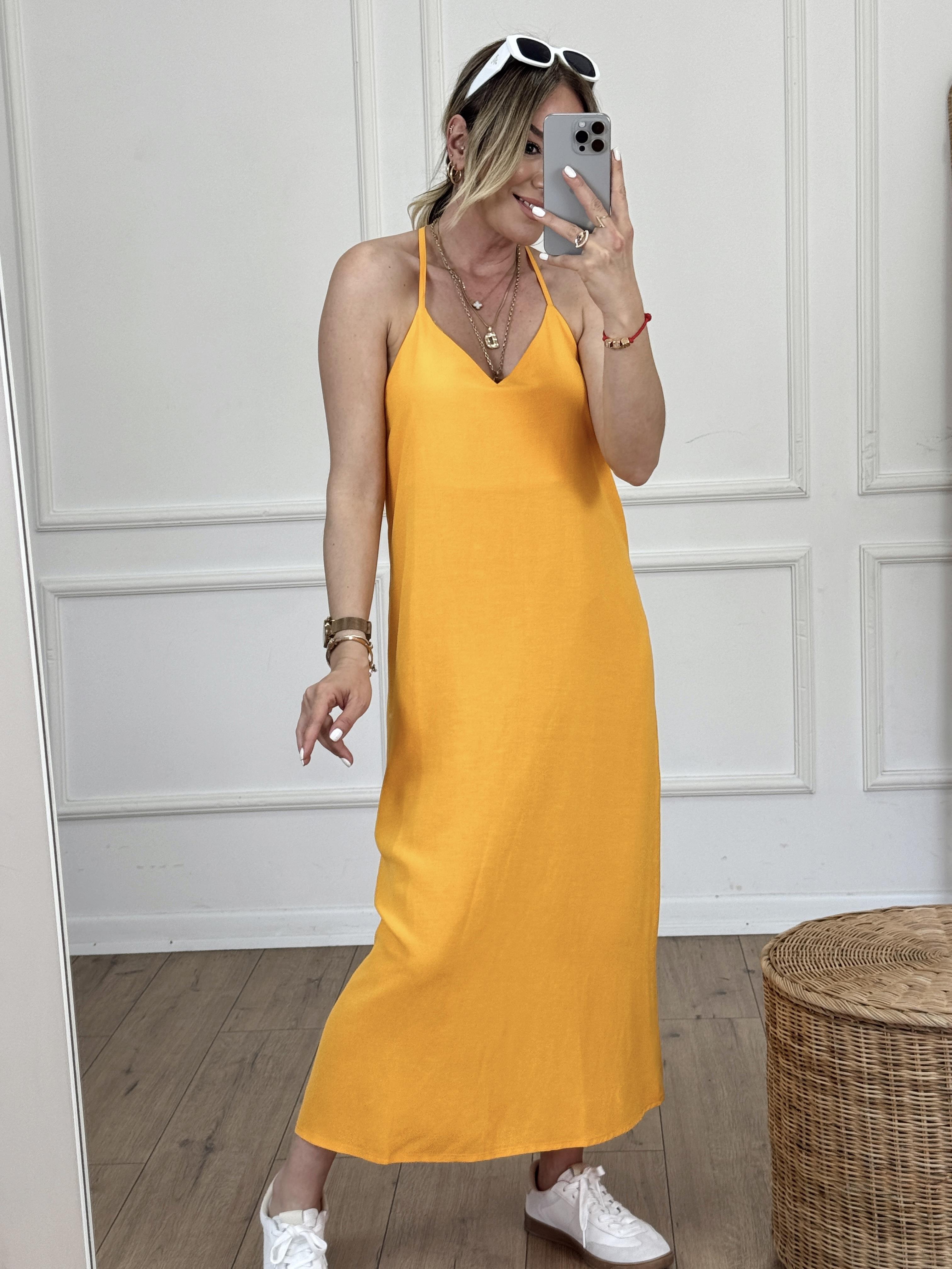 Sırtı Pencereli Keten Elbise ORANGE