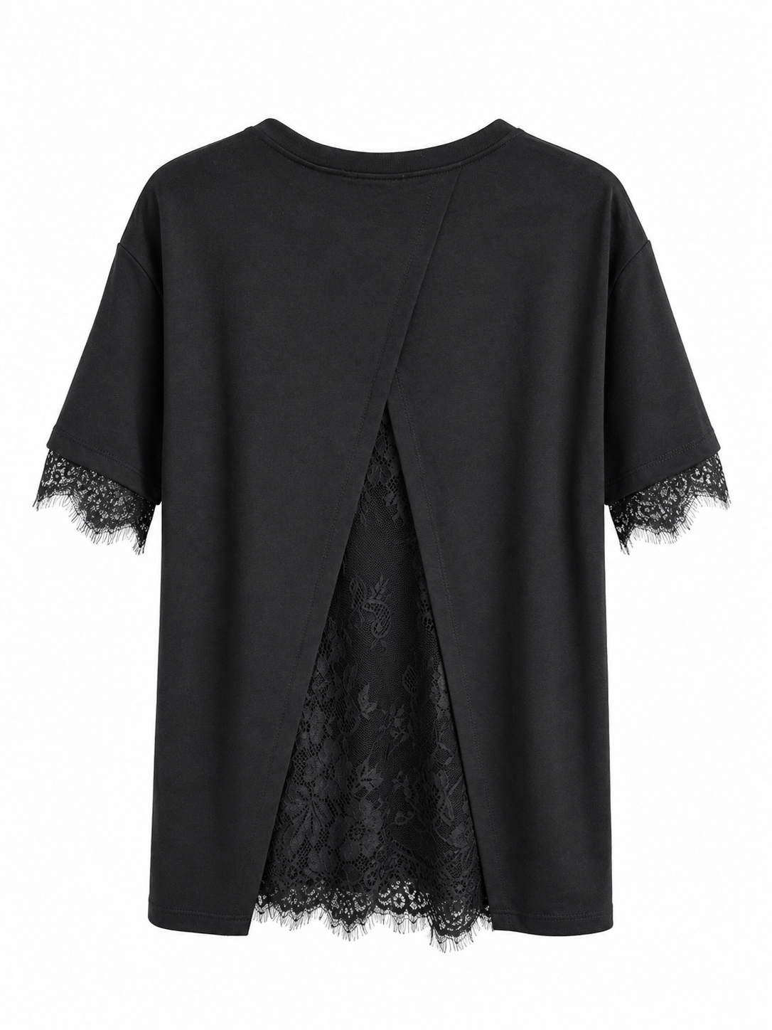 Sırtı Ve Kolları Dantelli Tshirt SİYAH