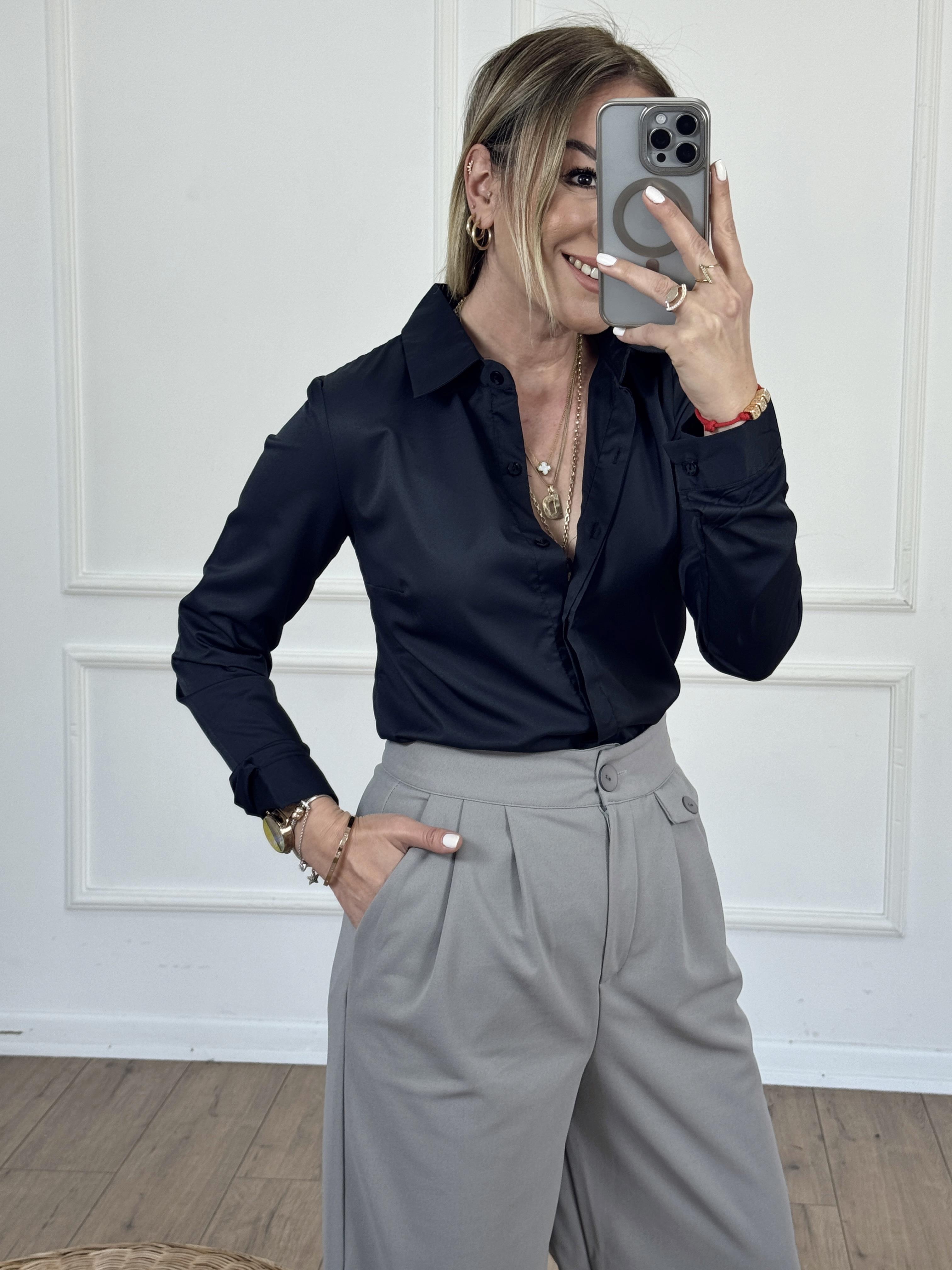 Slim Fit Poplin Gömlek SİYAH