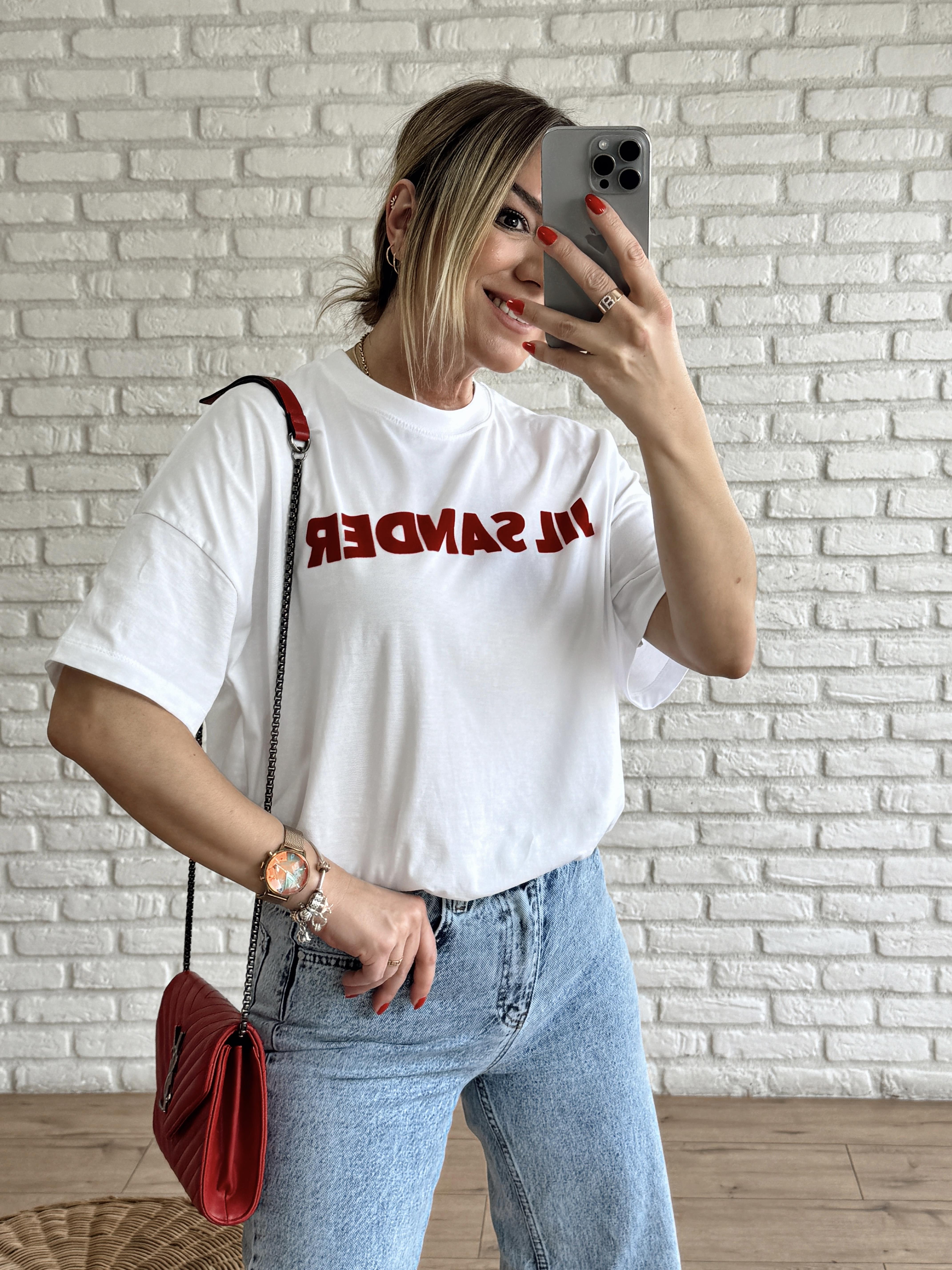 Süet Yazı Baskılı Tshirt BEYAZ