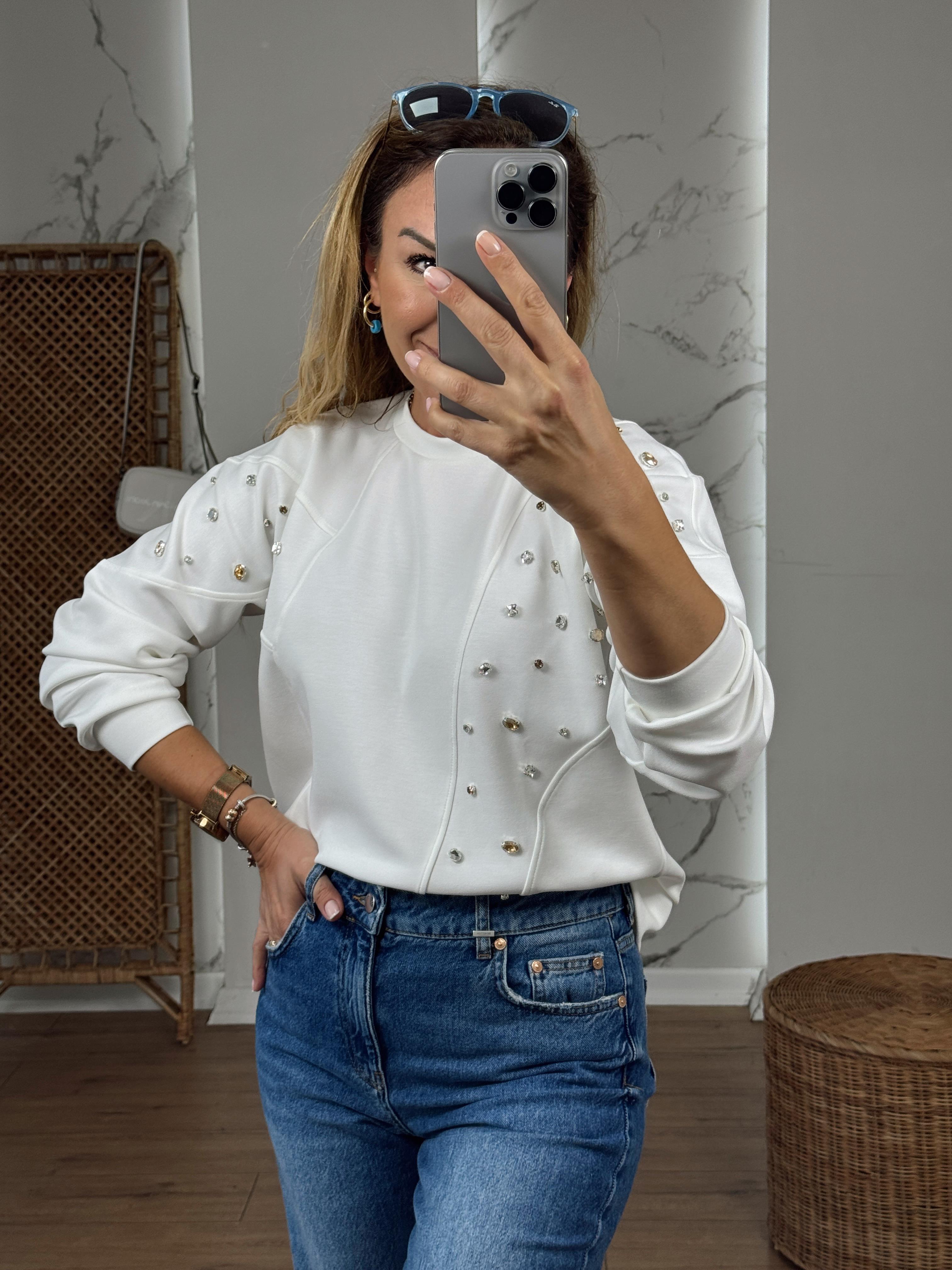 Taş Detaylı Sweat EKRU