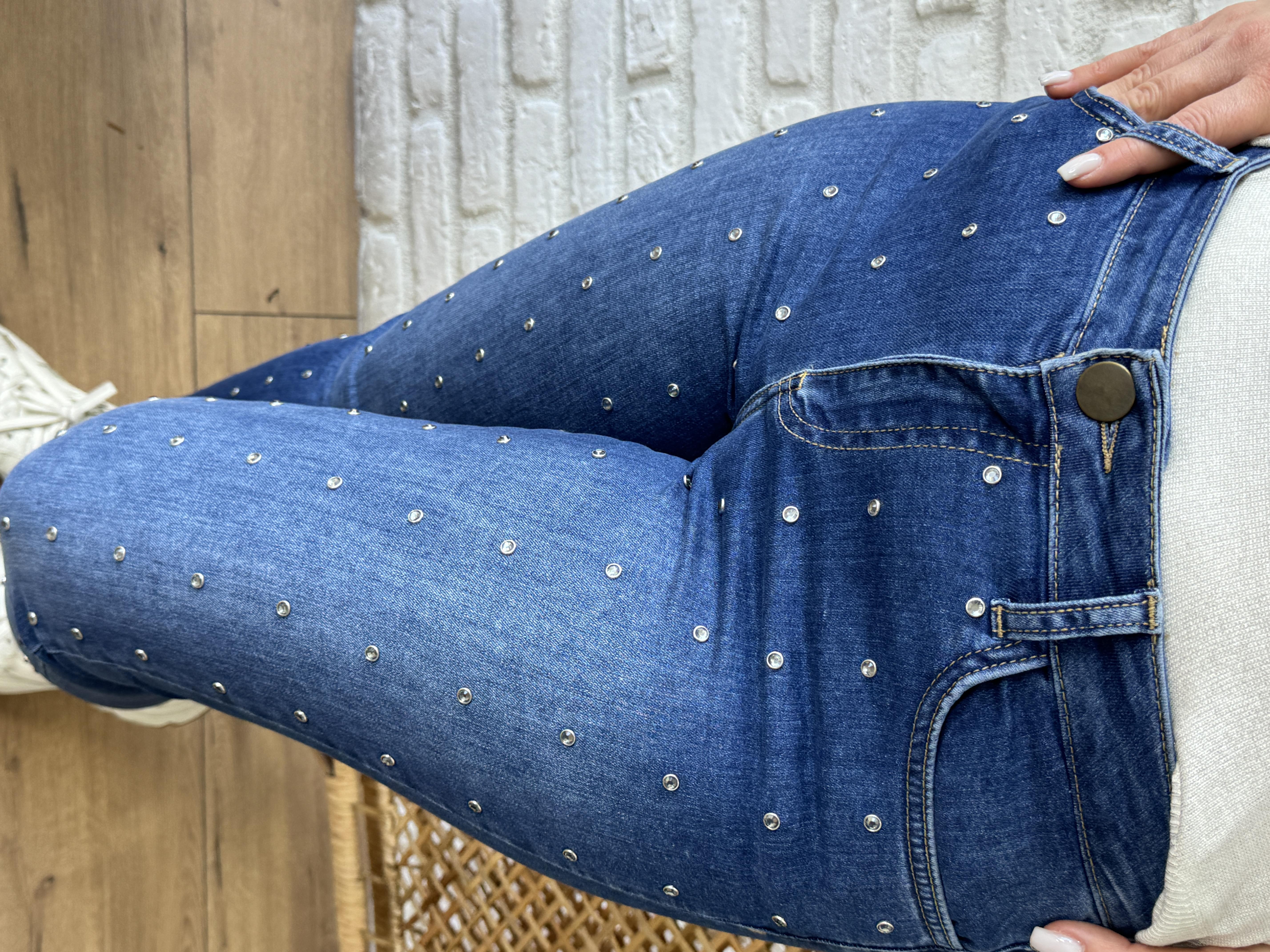 Taşlı Denim Pantolon MAVİ