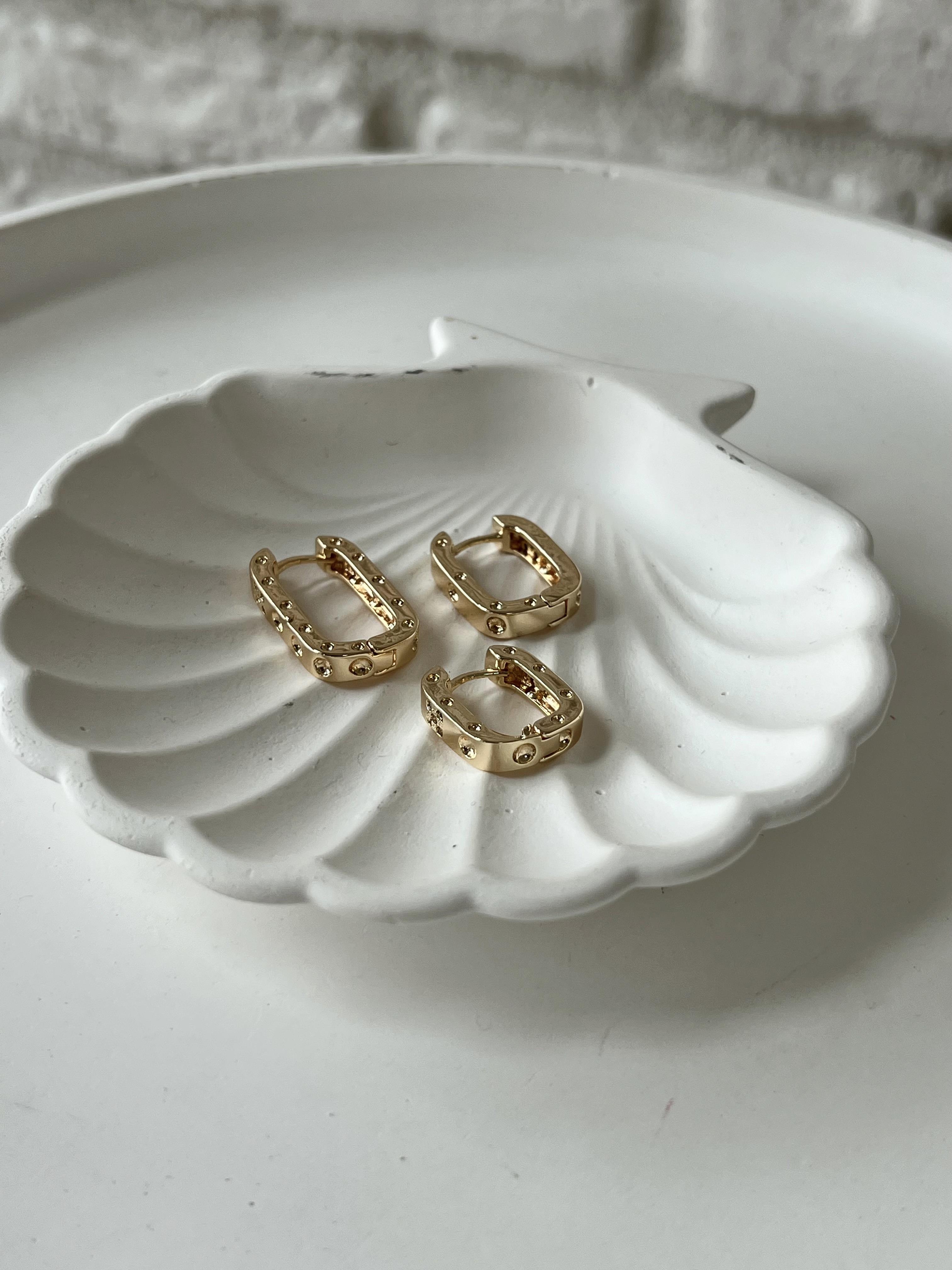 Taşlı Kare Üçlü Küpe GOLD