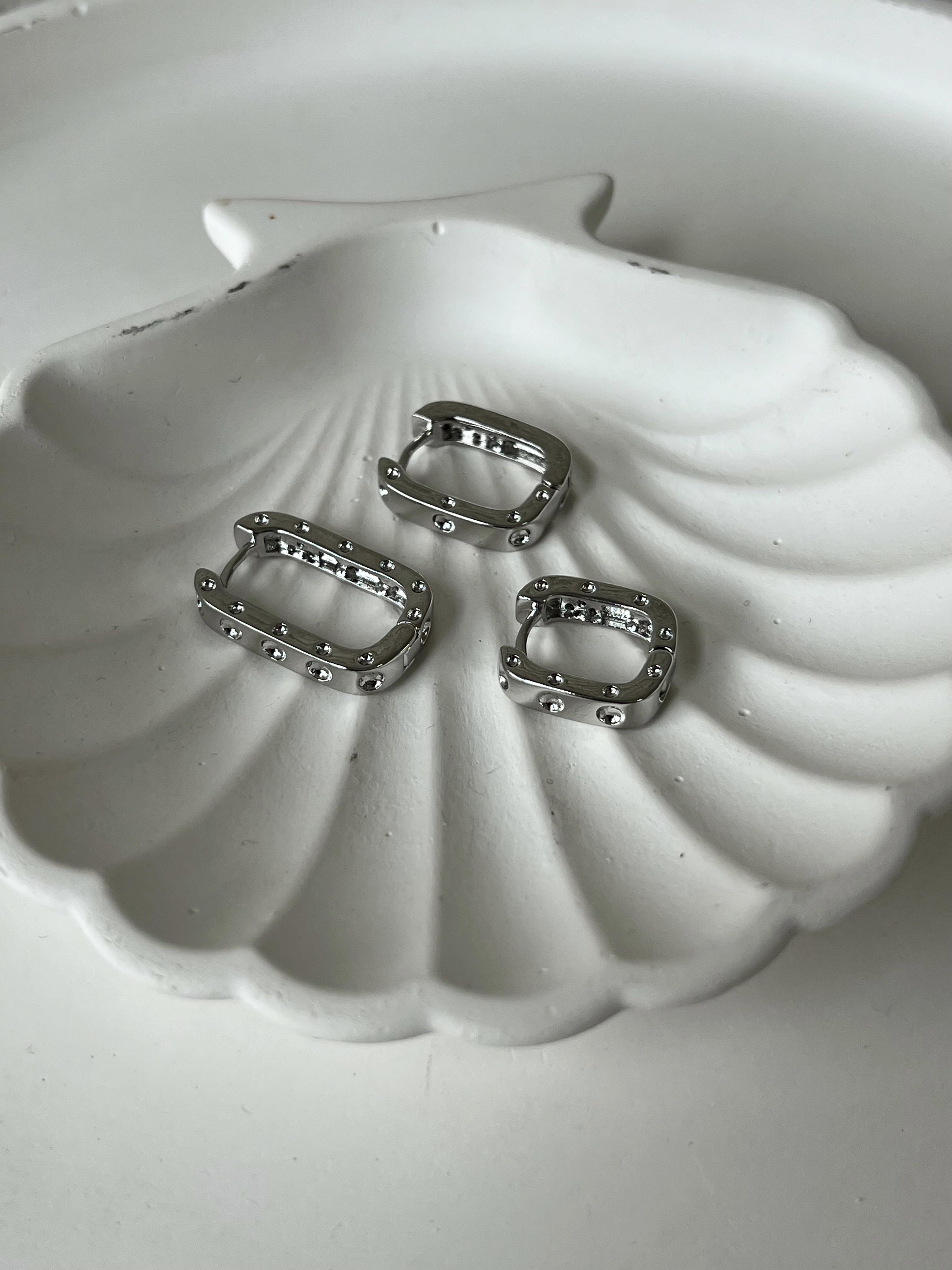 Taşlı Kare Üçlü Küpe SİLVER