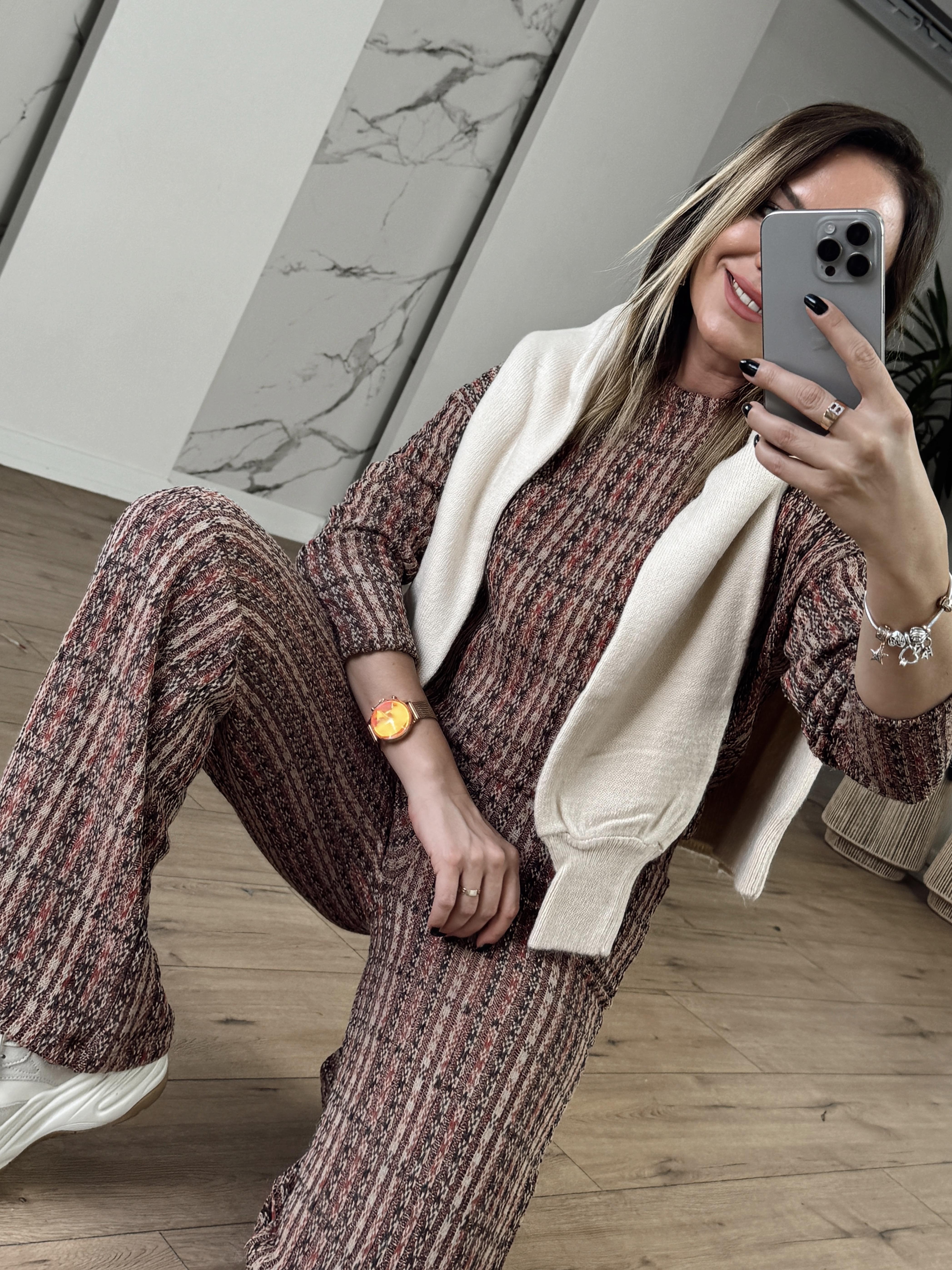 Uzun Kollu Kısa Örme Takım KAHVE