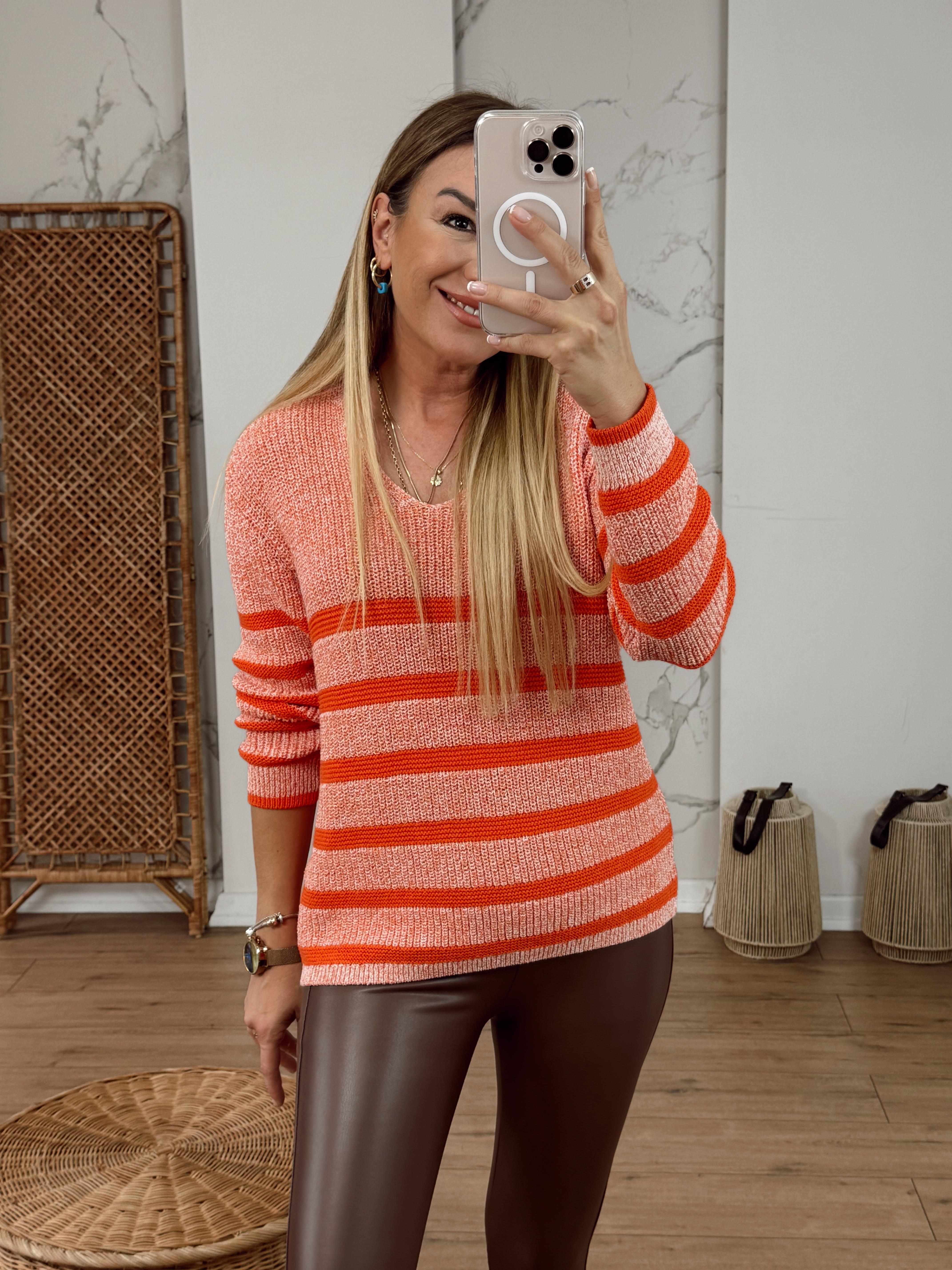 V Yaka Örgü Kazak ORANGE