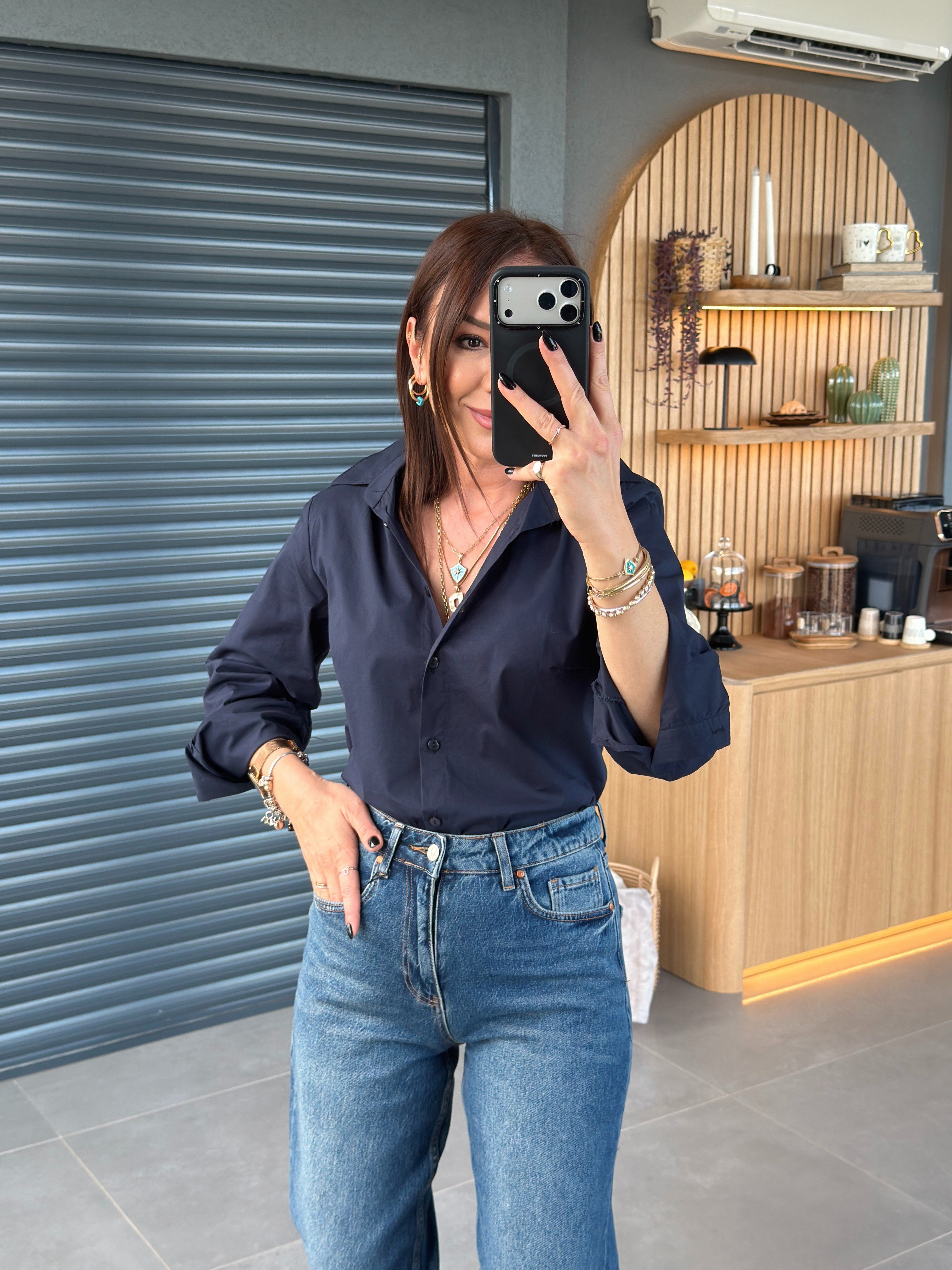 Vatkalı Slim Fit Likralı Gömlek LACİVERT