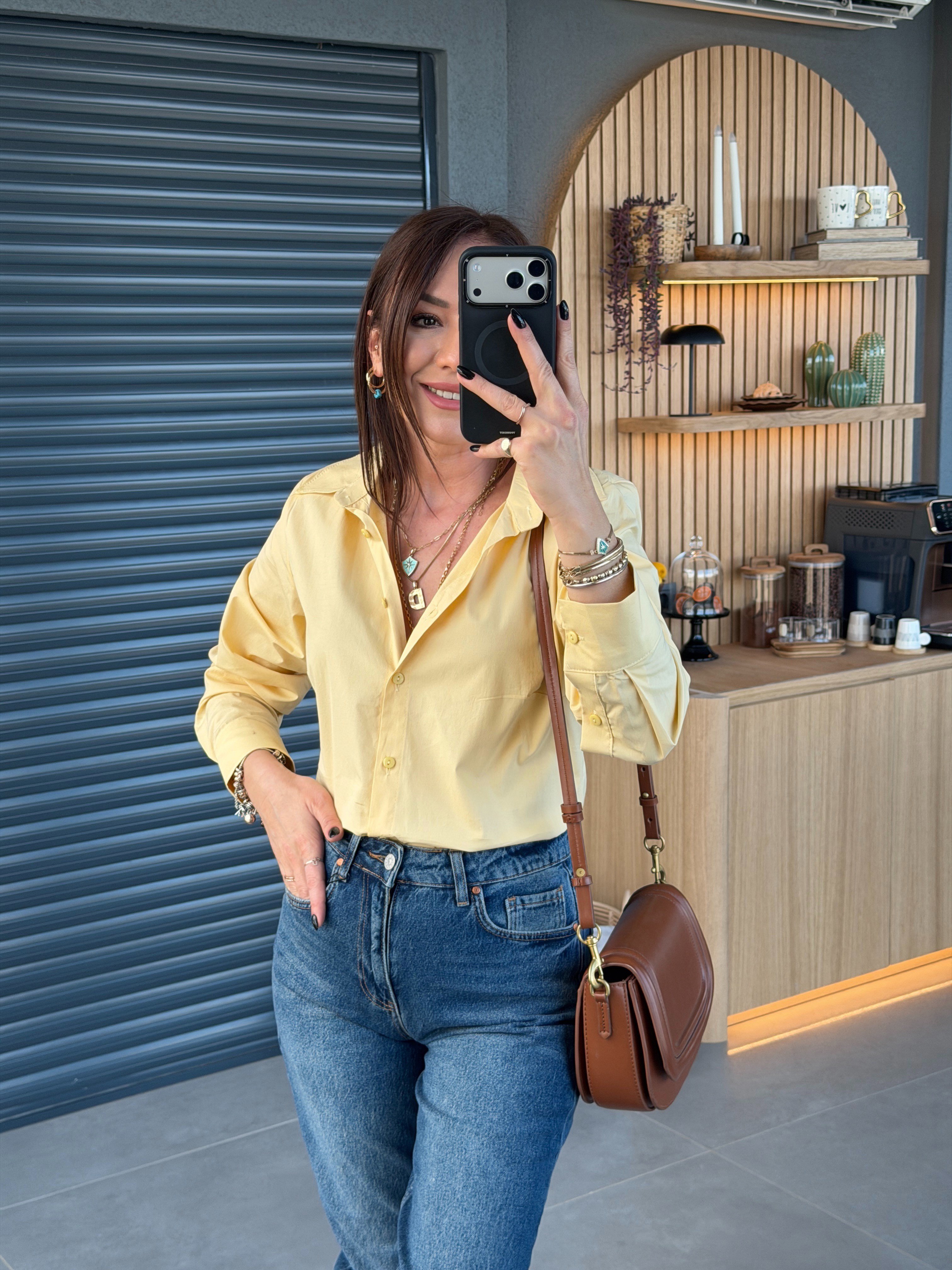 Vatkalı Slim Fit Likralı Gömlek SARI