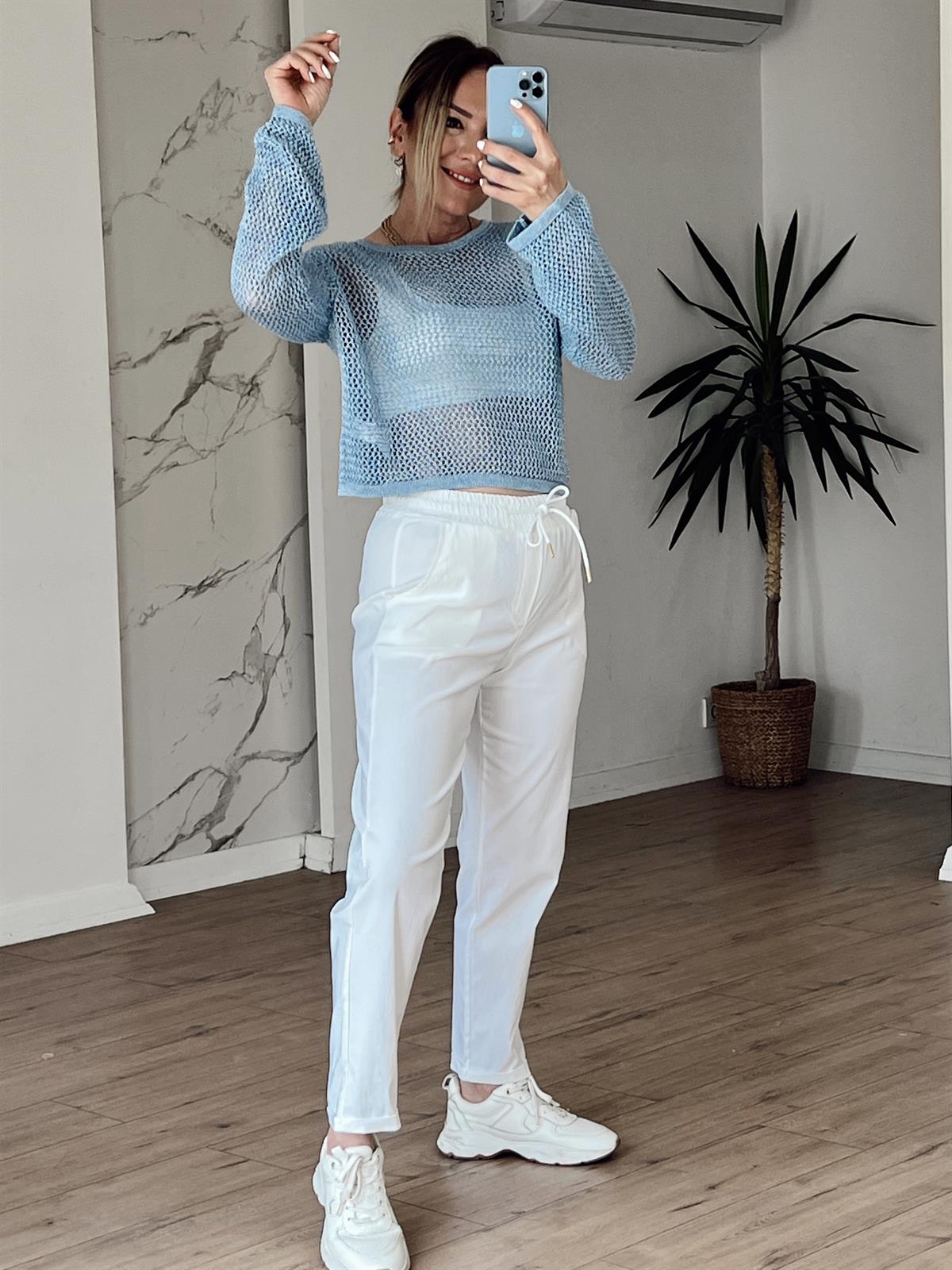 X-154 BELİ LASTİKLİ DUBLE PAÇA PANTOLON BEYAZ