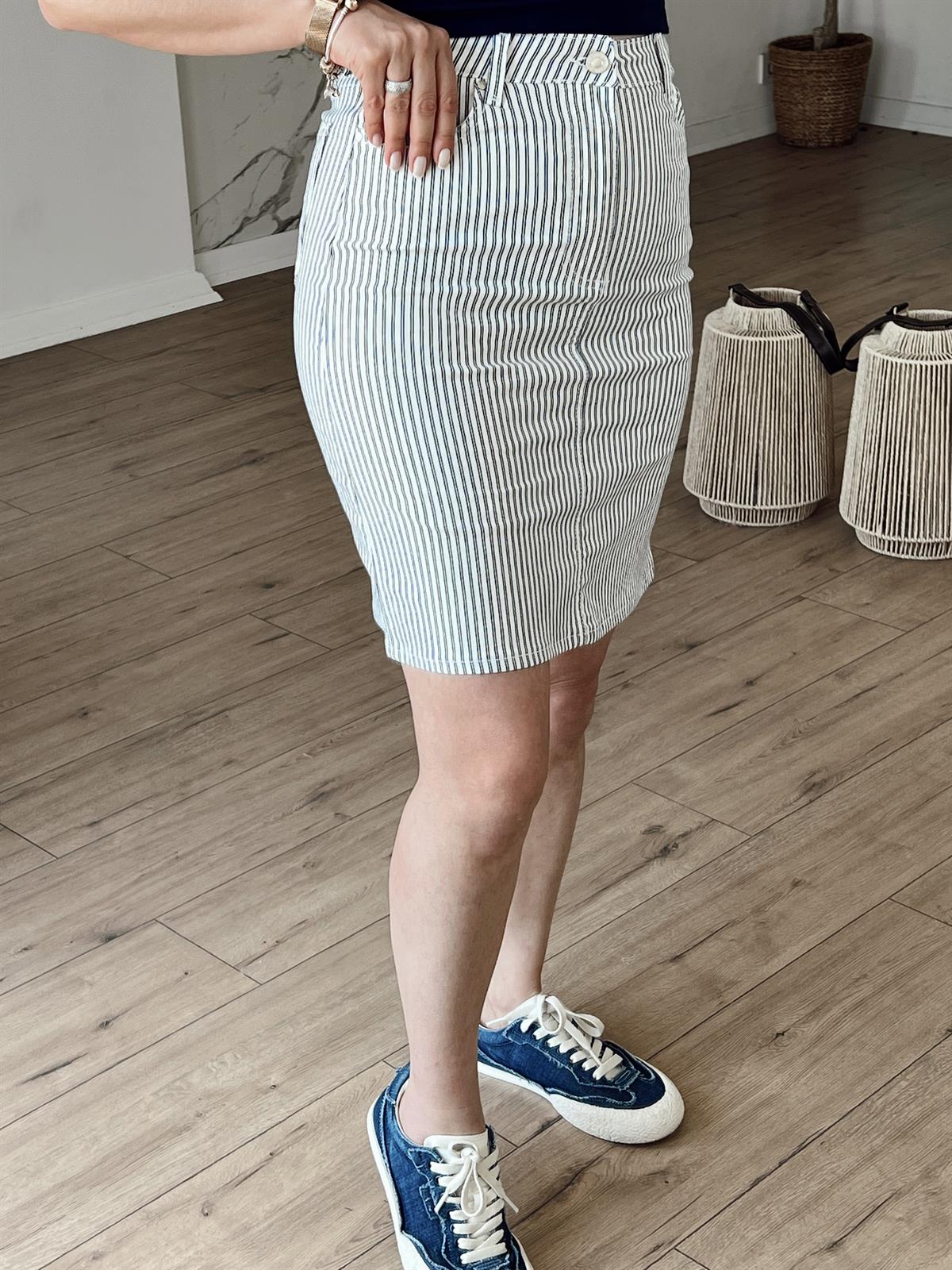 X-171 Çizgili Etek BEYAZ
