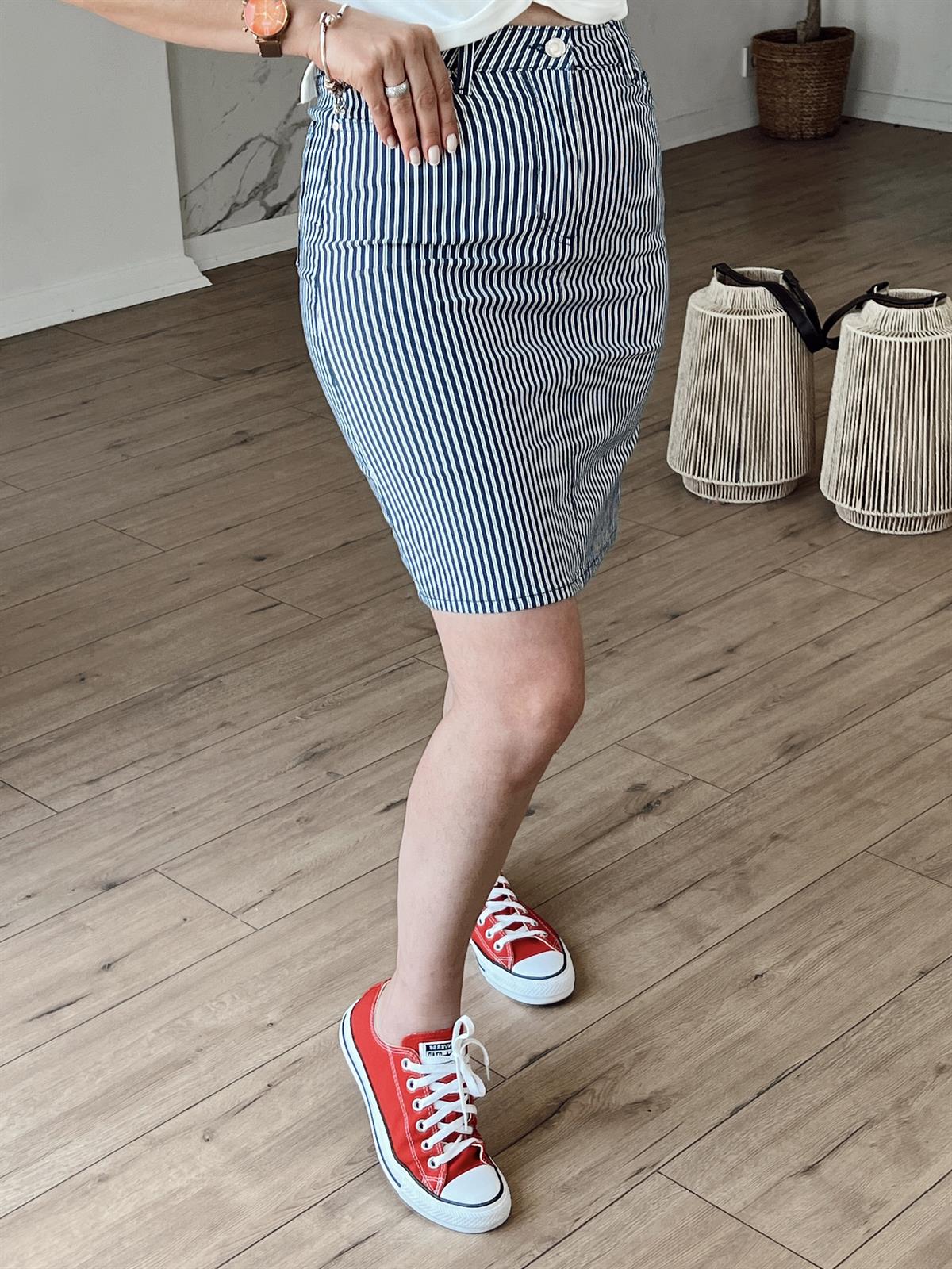 X-171 Çizgili Etek LACİVERT