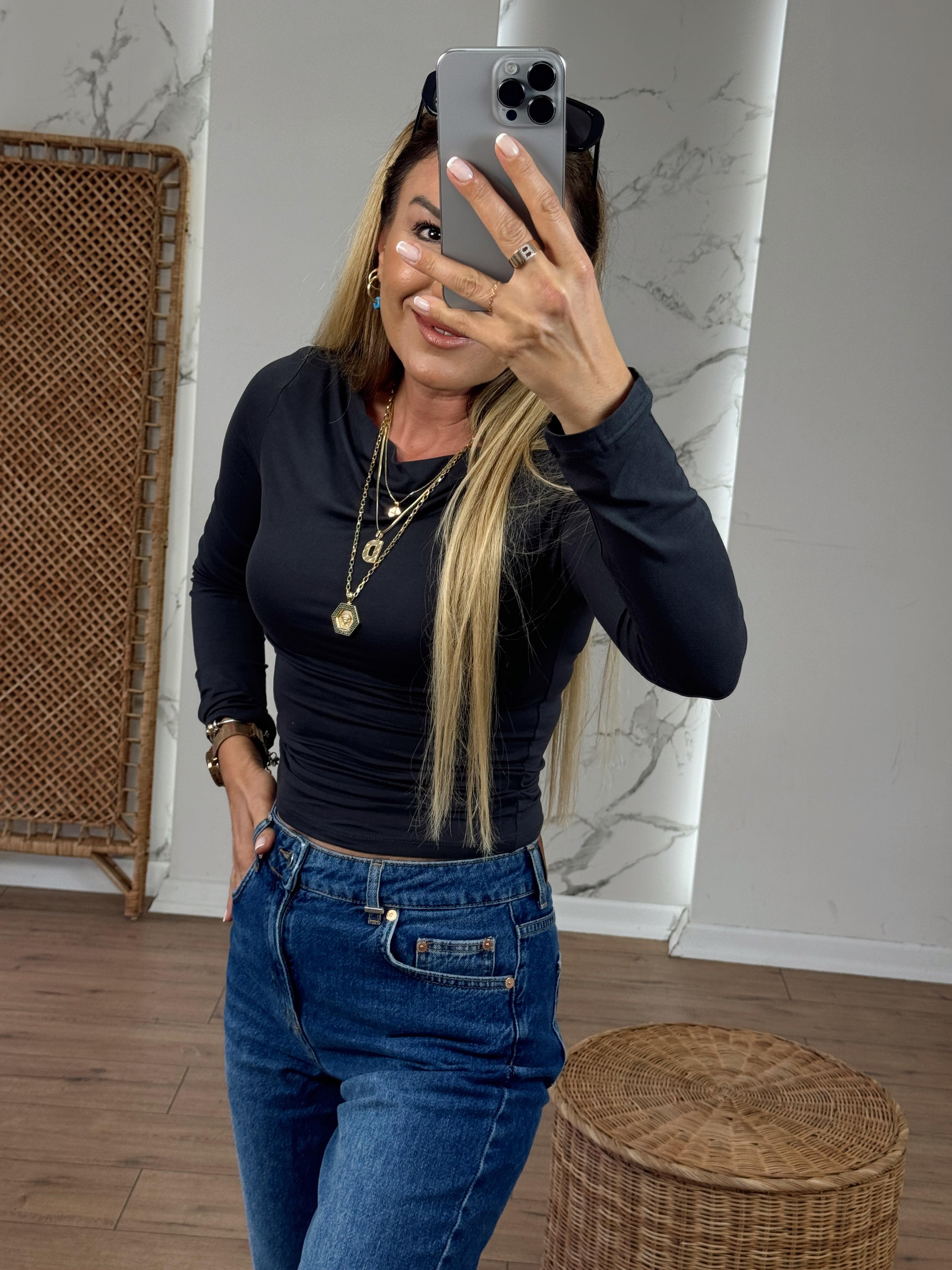 Yanları Büzgülü Kayık Yaka Uzun Kollu Body ANTRASİT